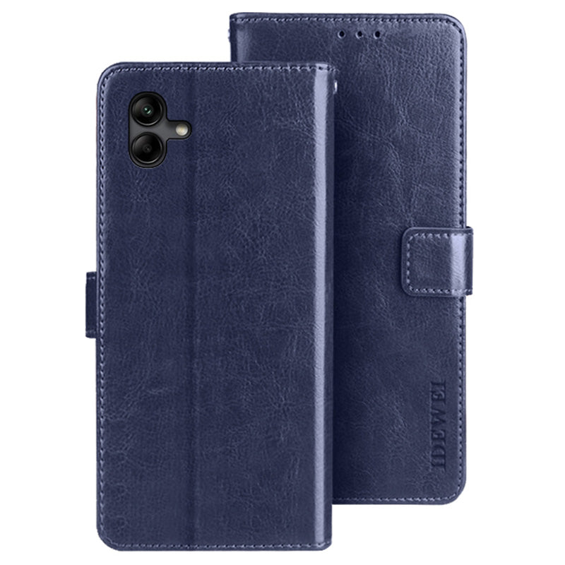 IDEWEI For Samsung Galaxy A04e 4G F04 4G M04 4G PU Leather Flip Phone Cover Scratch Resistant Protective Case Stand Feature Crazy Horse Texture Wallet Shell