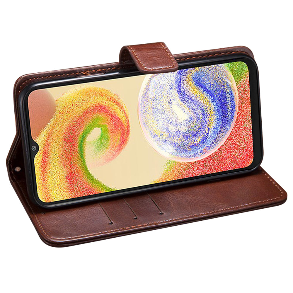 IDEWEI For Samsung Galaxy A04e 4G F04 4G M04 4G PU Leather Flip Phone Cover Scratch Resistant Protective Case Stand Feature Crazy Horse Texture Wallet Shell