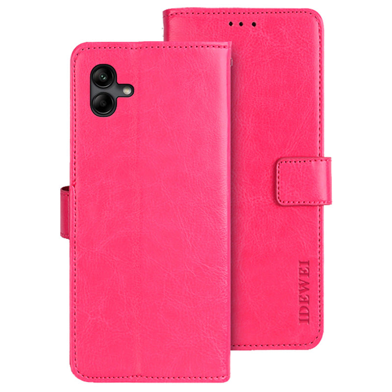 IDEWEI For Samsung Galaxy A04e 4G F04 4G M04 4G PU Leather Flip Phone Cover Scratch Resistant Protective Case Stand Feature Crazy Horse Texture Wallet Shell