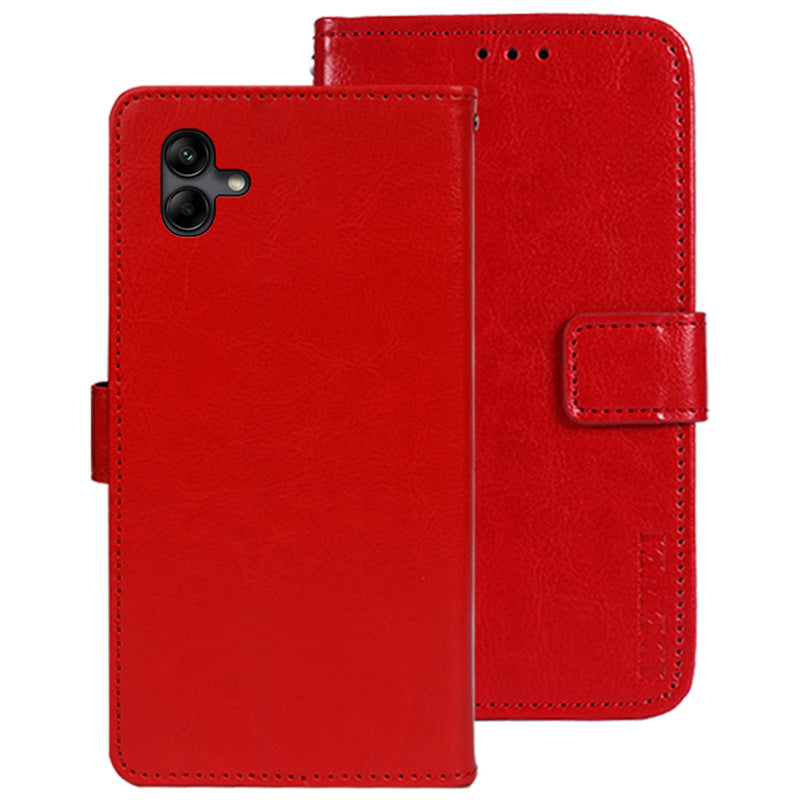 IDEWEI For Samsung Galaxy A04e 4G F04 4G M04 4G PU Leather Flip Phone Cover Scratch Resistant Protective Case Stand Feature Crazy Horse Texture Wallet Shell