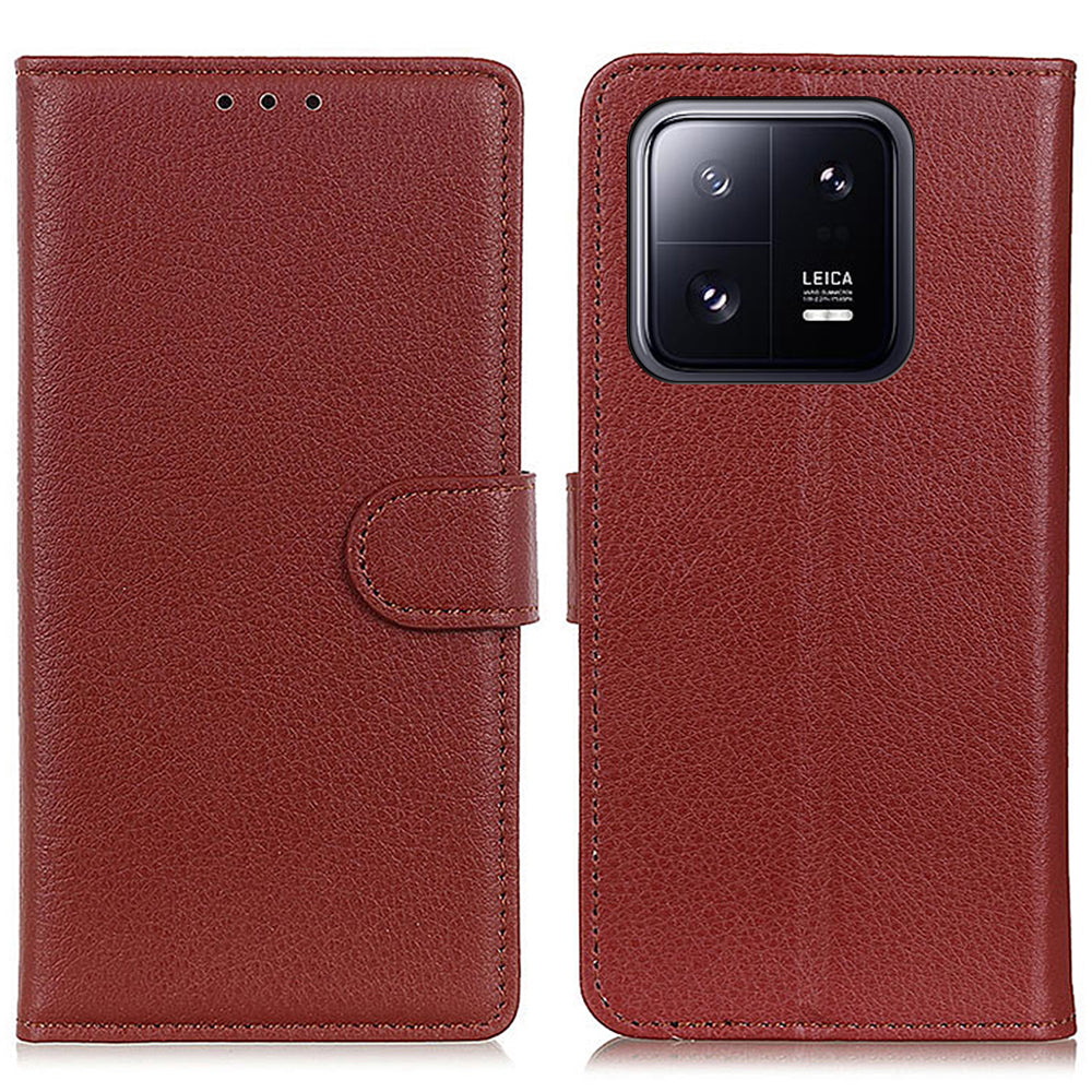 Litchi Texture Phone Case for Xiaomi 13 5G PU Leather Shockproof Viewing Stand Wallet Cover