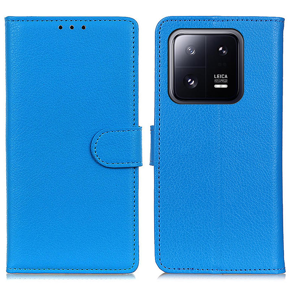 Litchi Texture Phone Case for Xiaomi 13 5G PU Leather Shockproof Viewing Stand Wallet Cover