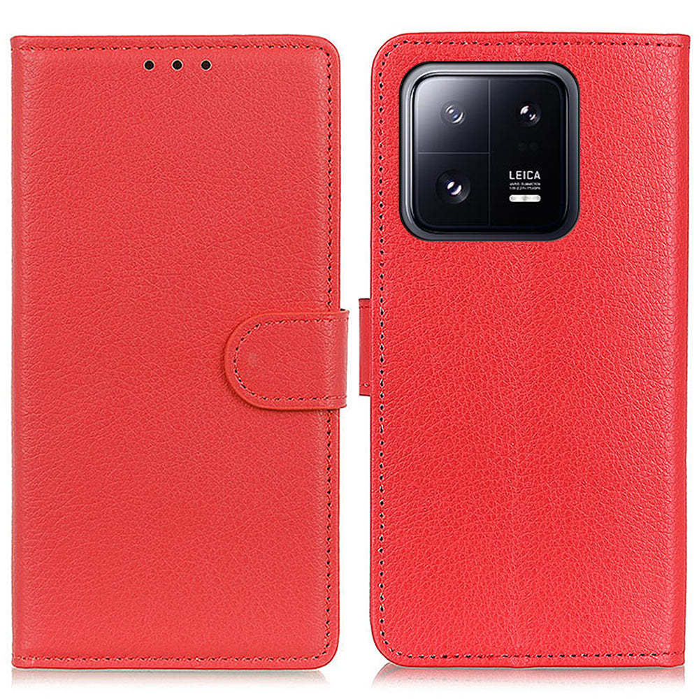 Litchi Texture Phone Case for Xiaomi 13 5G PU Leather Shockproof Viewing Stand Wallet Cover
