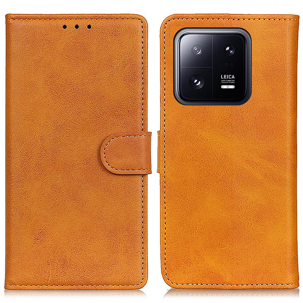 For Xiaomi 13 5G Anti-Scratch Cowhide Texture Wallet Stand PU Leather Phone Case Magnetic Clasp Phone Cover