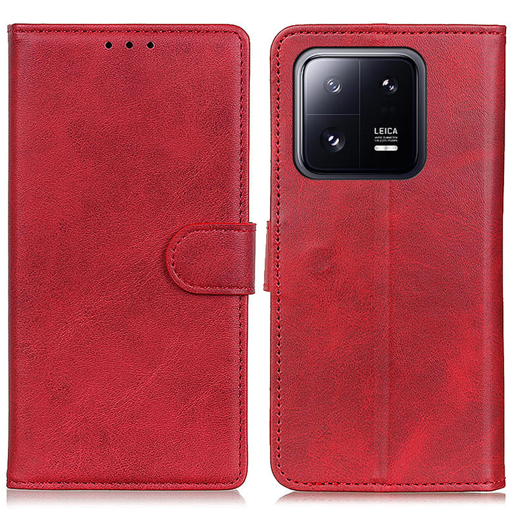 For Xiaomi 13 5G Anti-Scratch Cowhide Texture Wallet Stand PU Leather Phone Case Magnetic Clasp Phone Cover