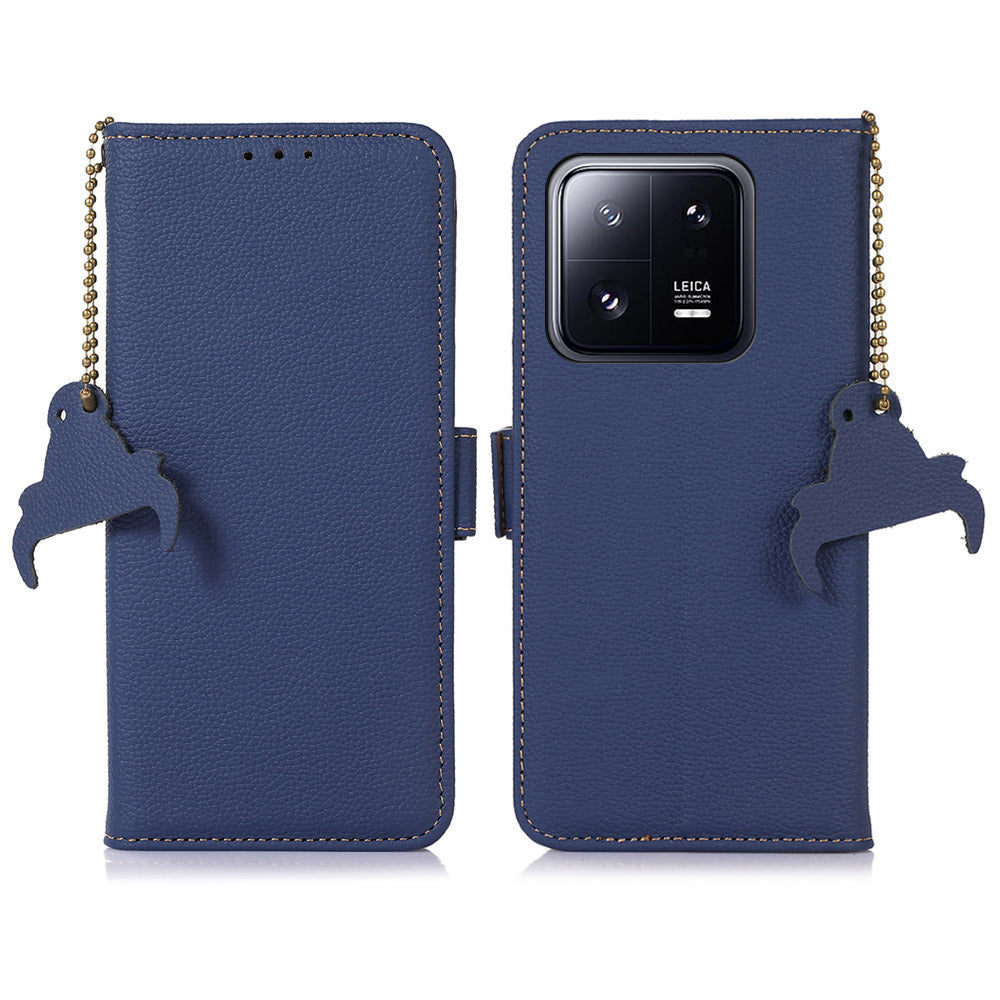 For Xiaomi 13 Pro 5G Shockproof Genuine Leather Phone Case Side Magnetic Closure Phone Shell RFID Blocking Wallet Phone Stand Cover