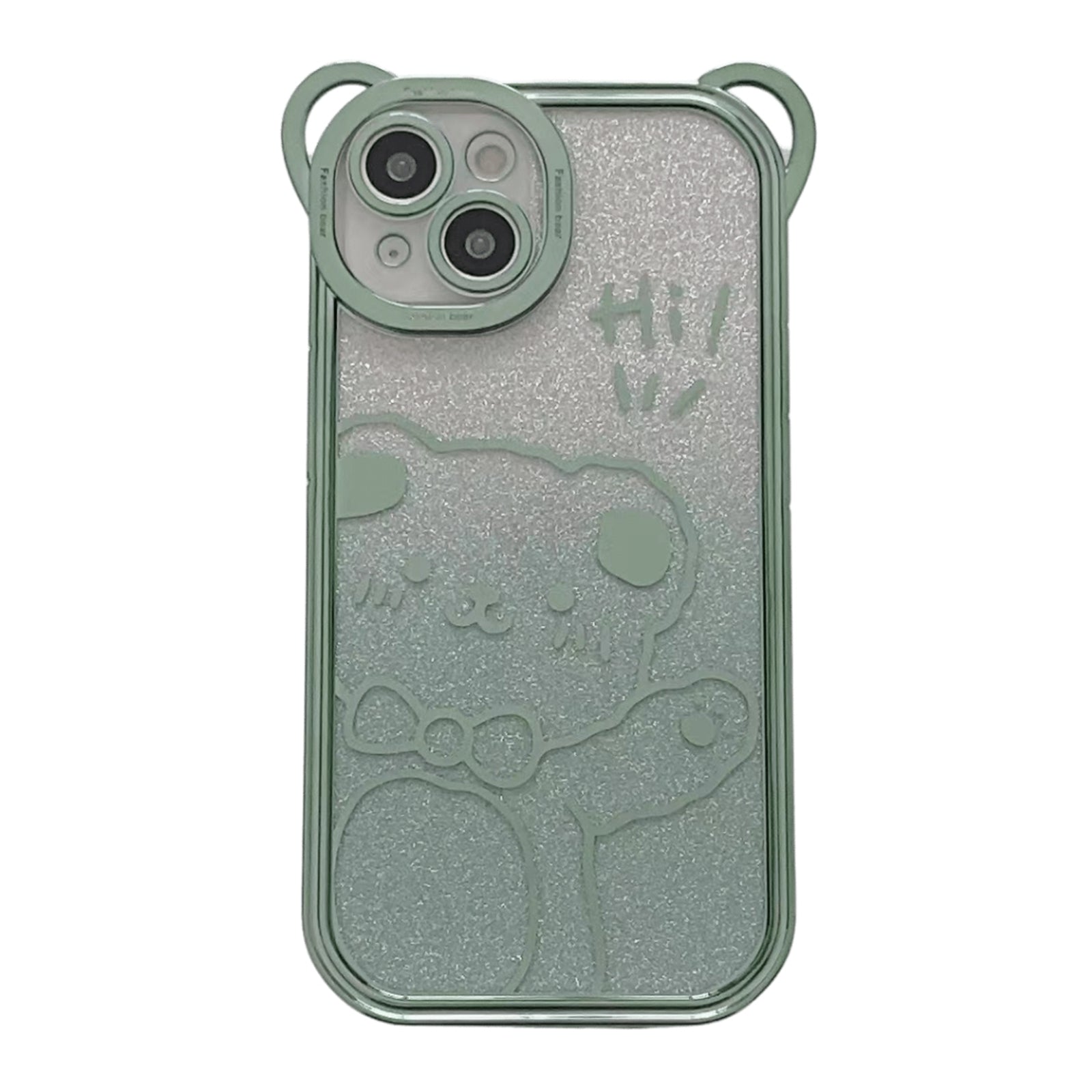 For iPhone 14 Cute Bear Electroplating Shockproof Phone Case Gradient Glitter Soft TPU Protective Cover