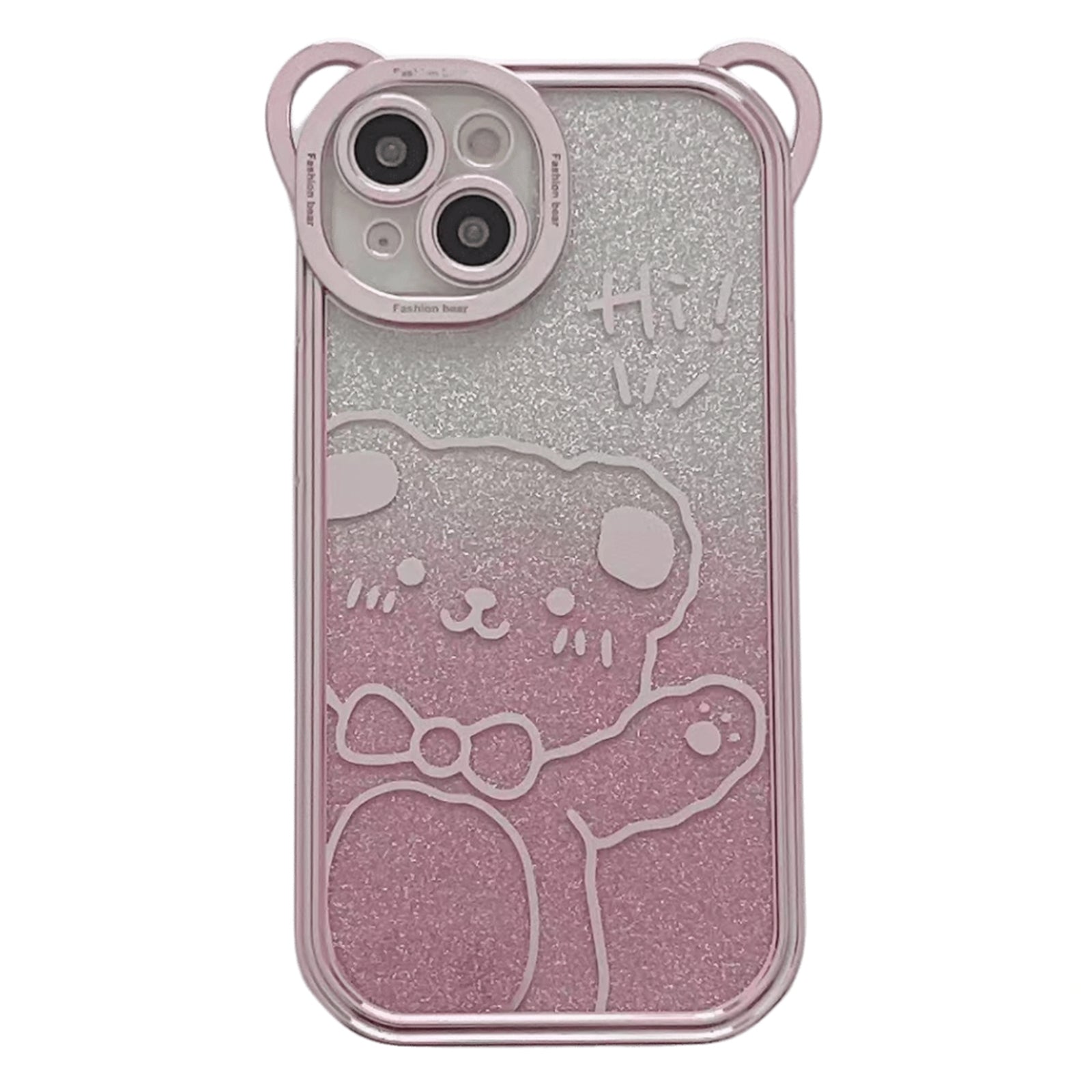 For iPhone 14 Cute Bear Electroplating Shockproof Phone Case Gradient Glitter Soft TPU Protective Cover