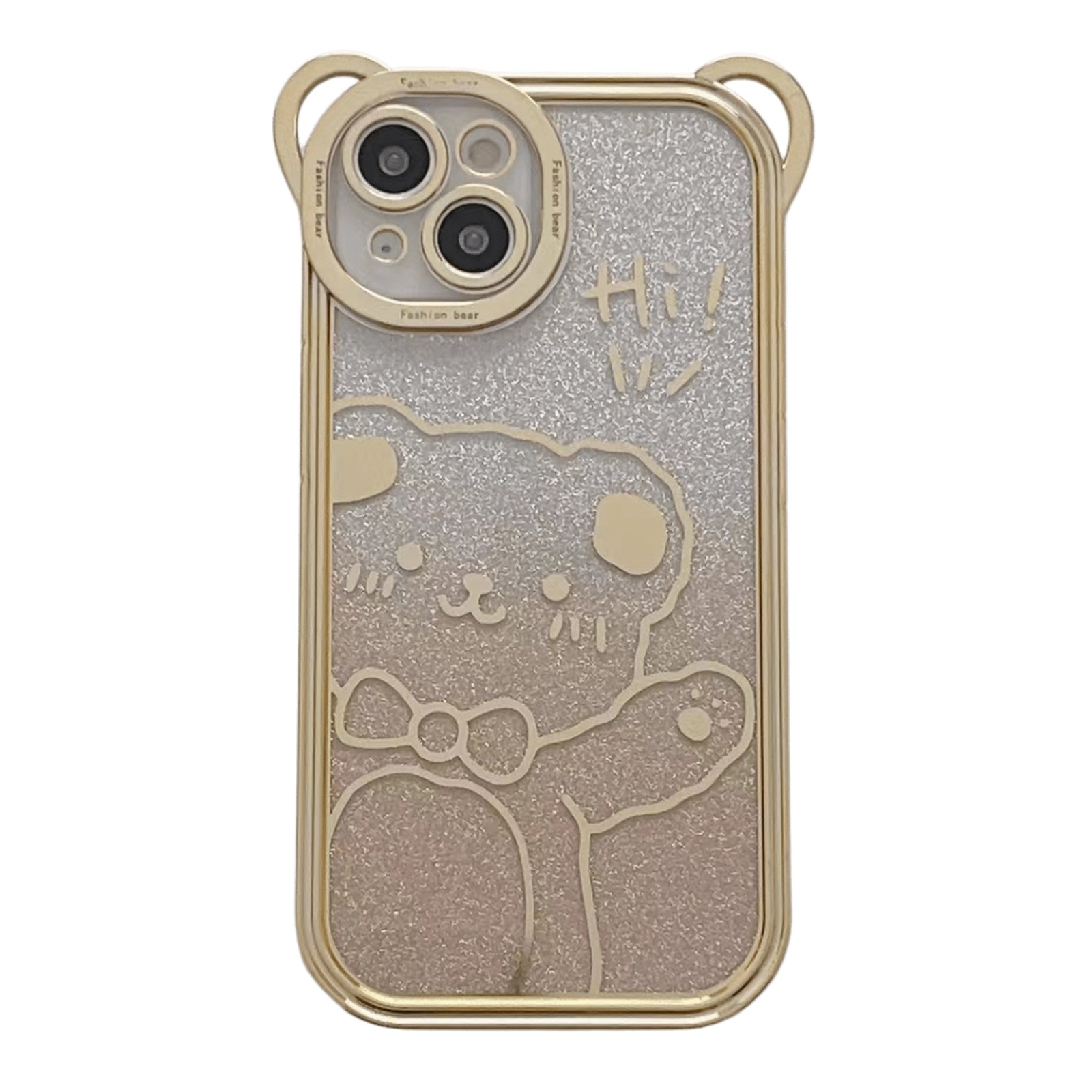 For iPhone 14 Cute Bear Electroplating Shockproof Phone Case Gradient Glitter Soft TPU Protective Cover