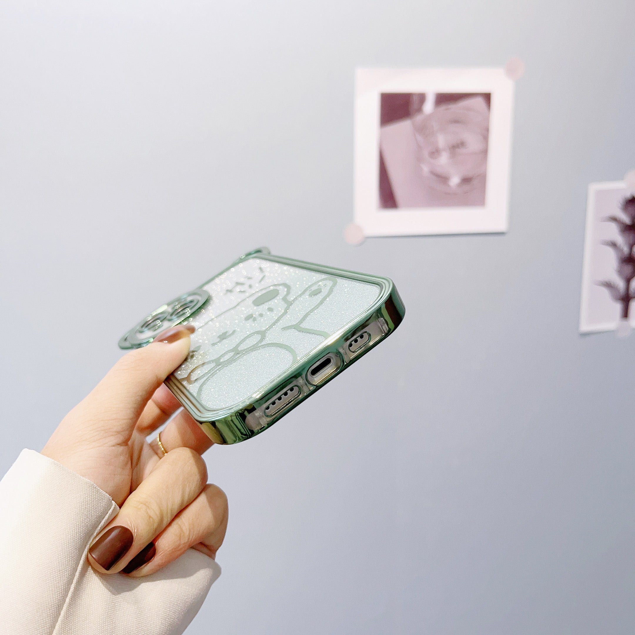 For iPhone 14 Cute Bear Electroplating Shockproof Phone Case Gradient Glitter Soft TPU Protective Cover