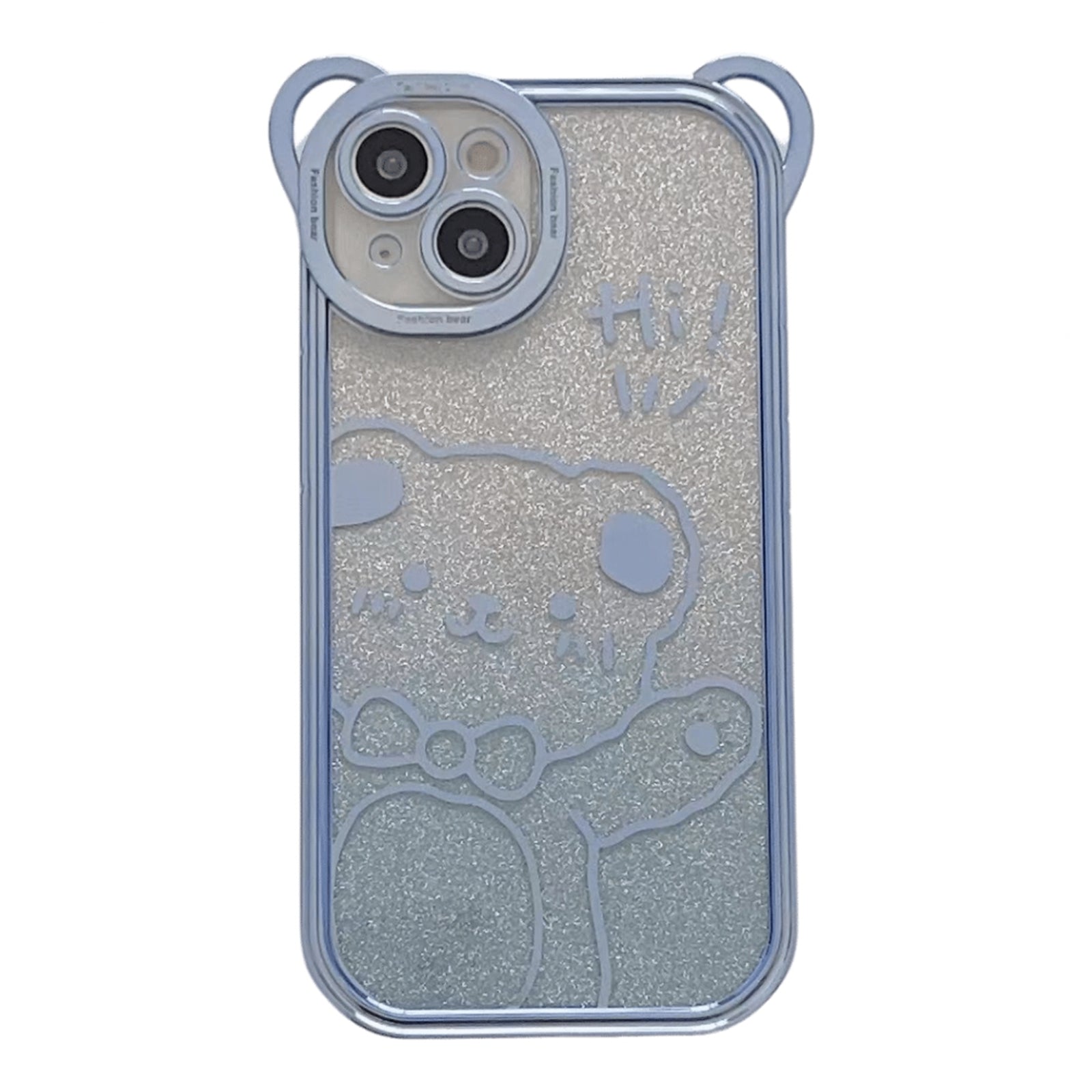 For iPhone 14 Cute Bear Electroplating Shockproof Phone Case Gradient Glitter Soft TPU Protective Cover