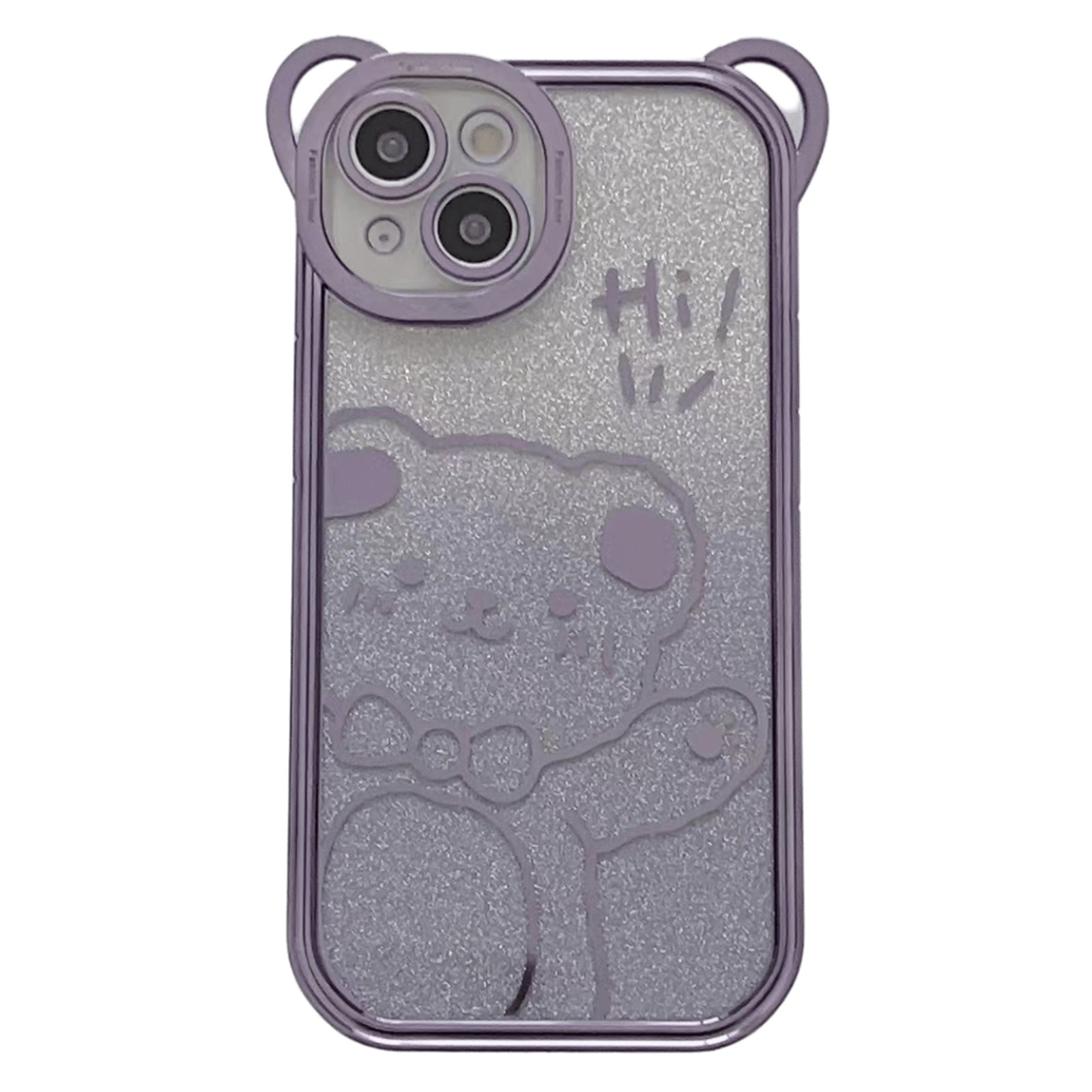 For iPhone 14 Cute Bear Electroplating Shockproof Phone Case Gradient Glitter Soft TPU Protective Cover