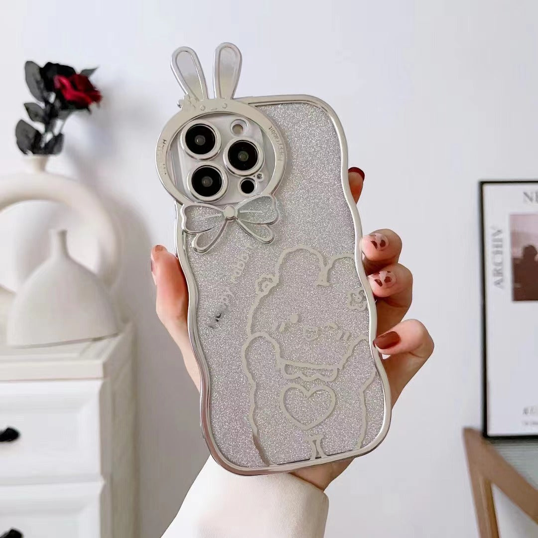For iPhone 14 Pro Rabbit Design Electroplating Phone Case Glitter Anti-drop Soft TPU Mobile Phone Cover