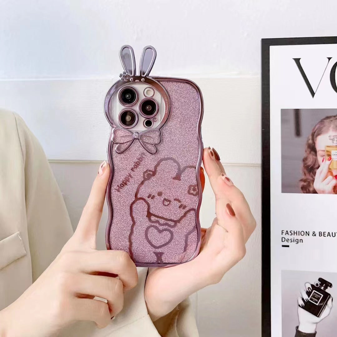 For iPhone 14 Pro Rabbit Design Electroplating Phone Case Glitter Anti-drop Soft TPU Mobile Phone Cover