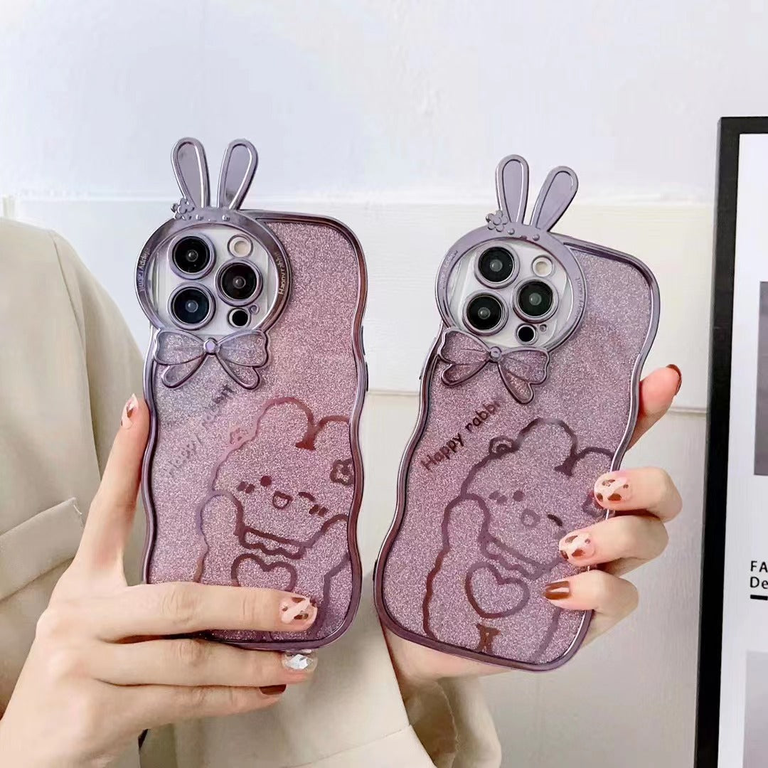 For iPhone 14 Pro Rabbit Design Electroplating Phone Case Glitter Anti-drop Soft TPU Mobile Phone Cover