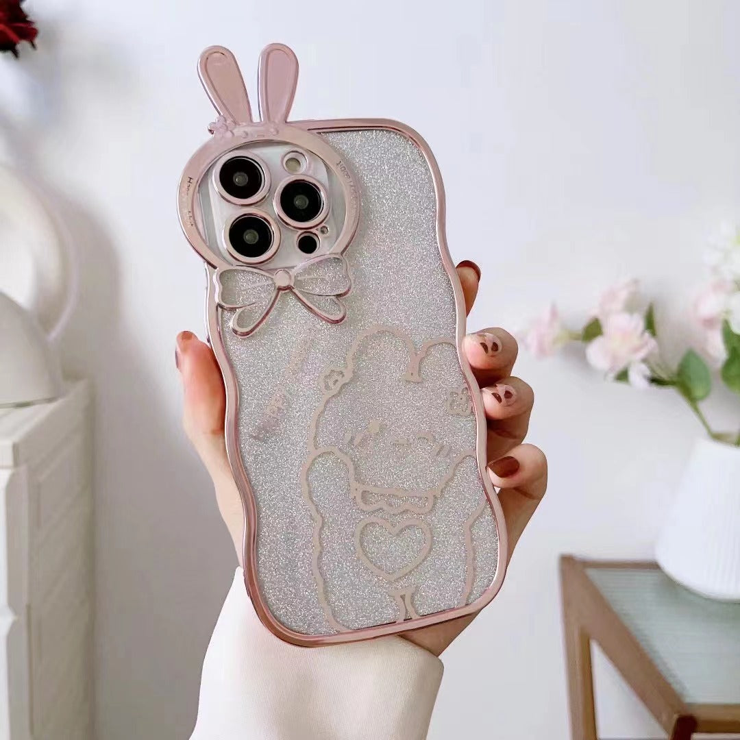 For iPhone 14 Pro Rabbit Design Electroplating Phone Case Glitter Anti-drop Soft TPU Mobile Phone Cover