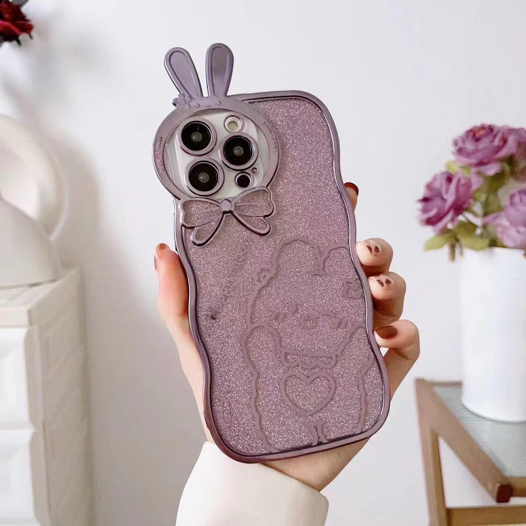 For iPhone 14 Pro Max Anti-fall Glitter Soft TPU Phone Back Cover Rabbit Design Electroplating Protective Phone Case