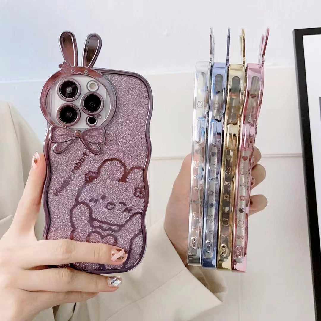 For iPhone 14 Pro Max Anti-fall Glitter Soft TPU Phone Back Cover Rabbit Design Electroplating Protective Phone Case