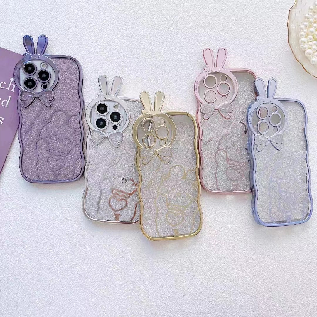 For iPhone 14 Pro Max Anti-fall Glitter Soft TPU Phone Back Cover Rabbit Design Electroplating Protective Phone Case