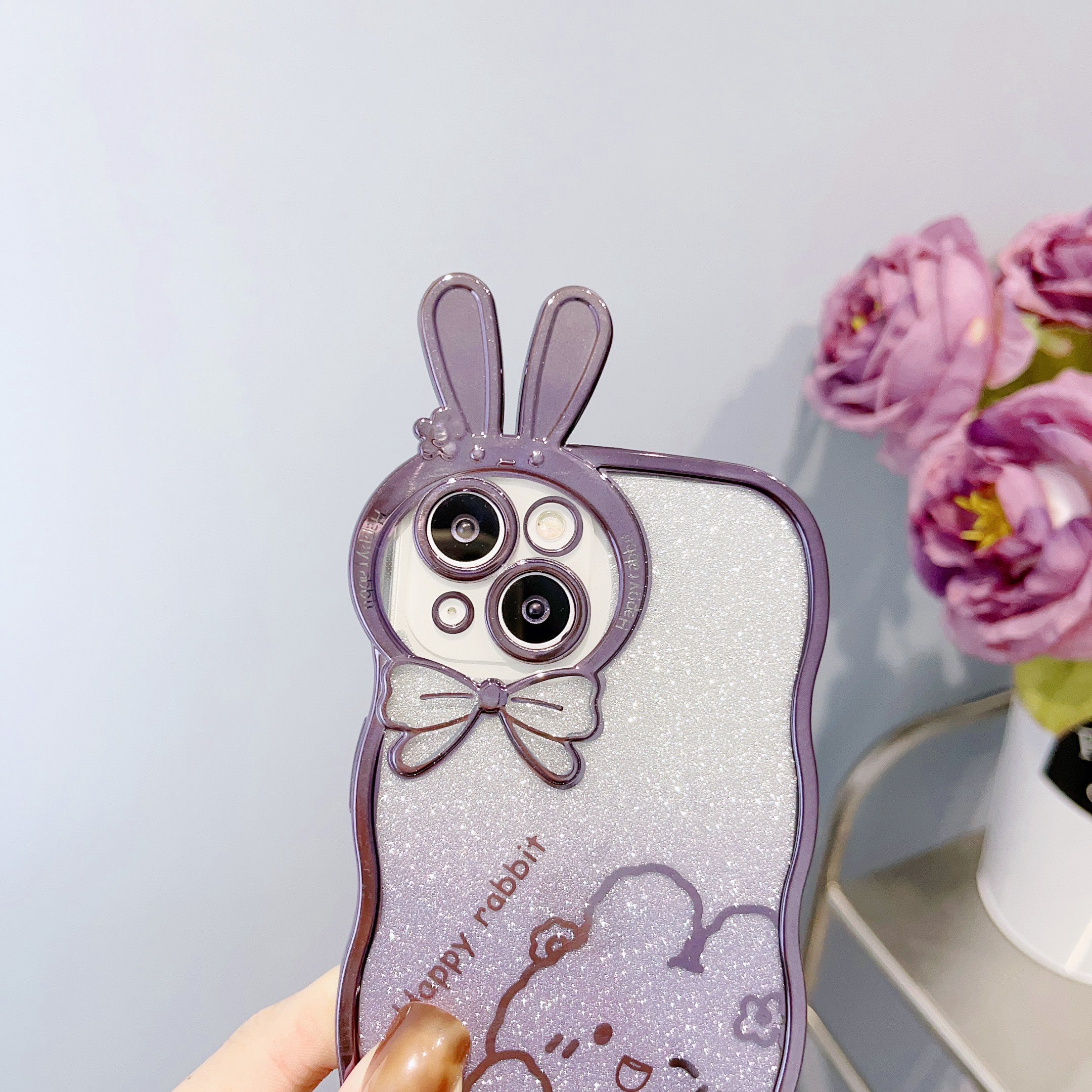 Shockproof Case for iPhone 14 Rabbit Design Electroplating Phone Case Gradient Glitter Soft TPU Cover