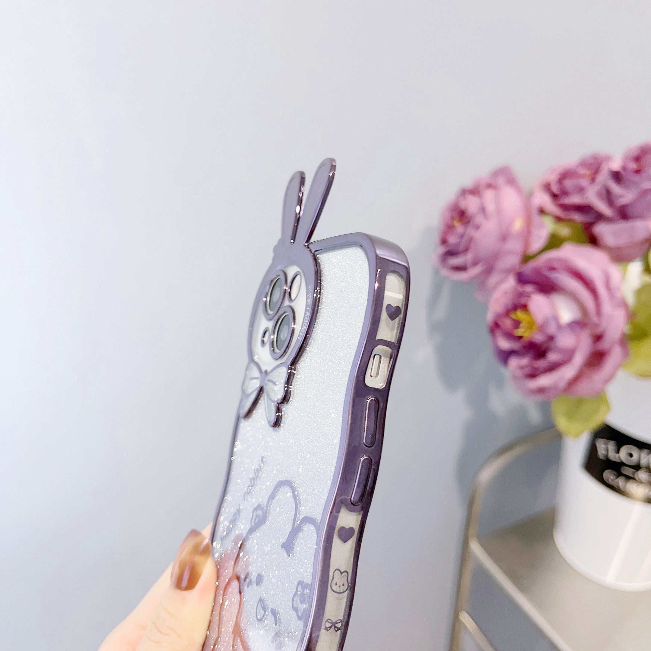 Shockproof Case for iPhone 14 Rabbit Design Electroplating Phone Case Gradient Glitter Soft TPU Cover