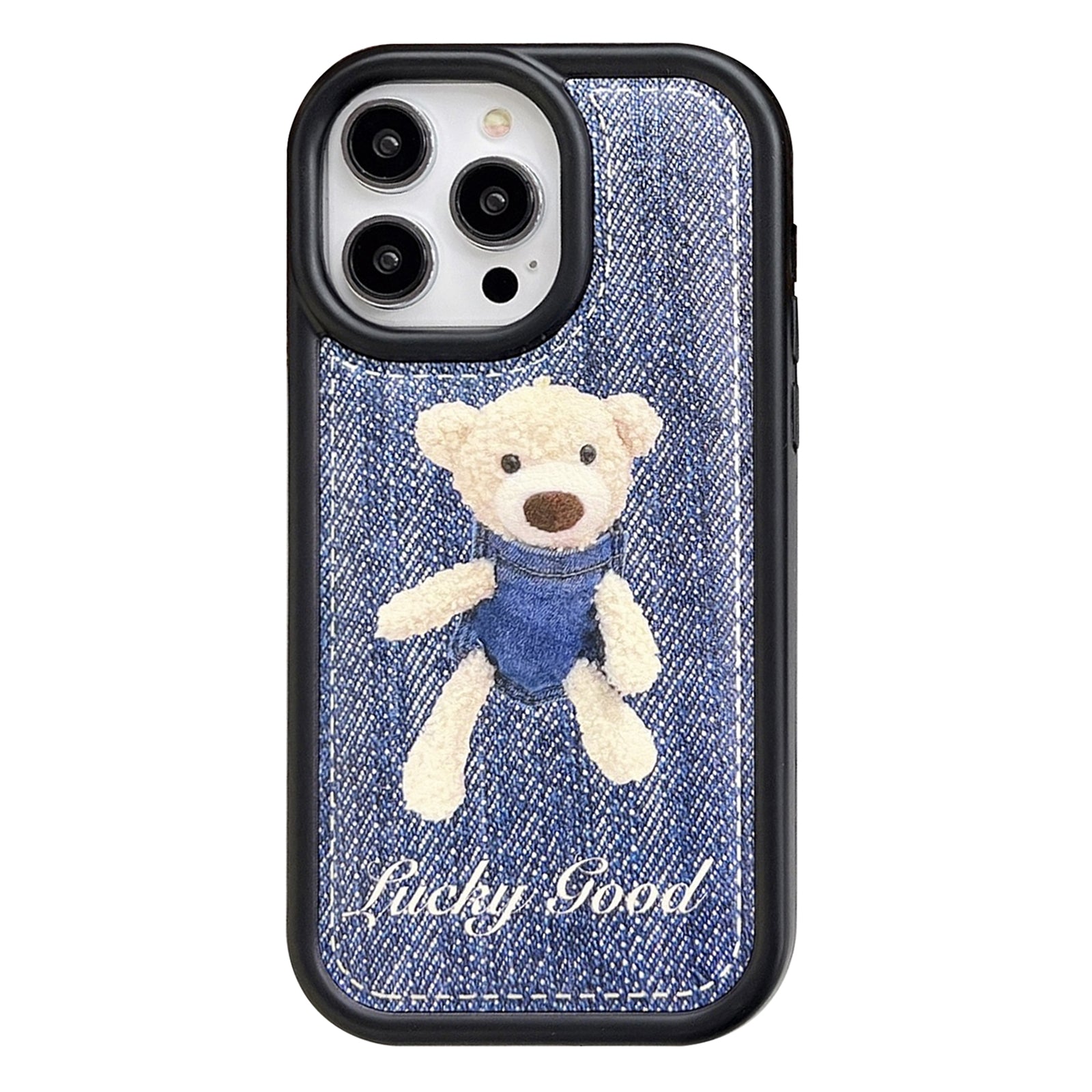 For iPhone 14 Pro Max Cotton Pad Bear Shockproof TPU Cloth Smartphone Case Anti-scratch Phone Cover