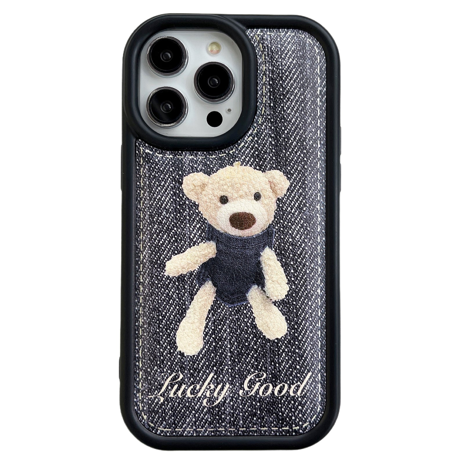 For iPhone 14 Pro Max Cotton Pad Bear Shockproof TPU Cloth Smartphone Case Anti-scratch Phone Cover