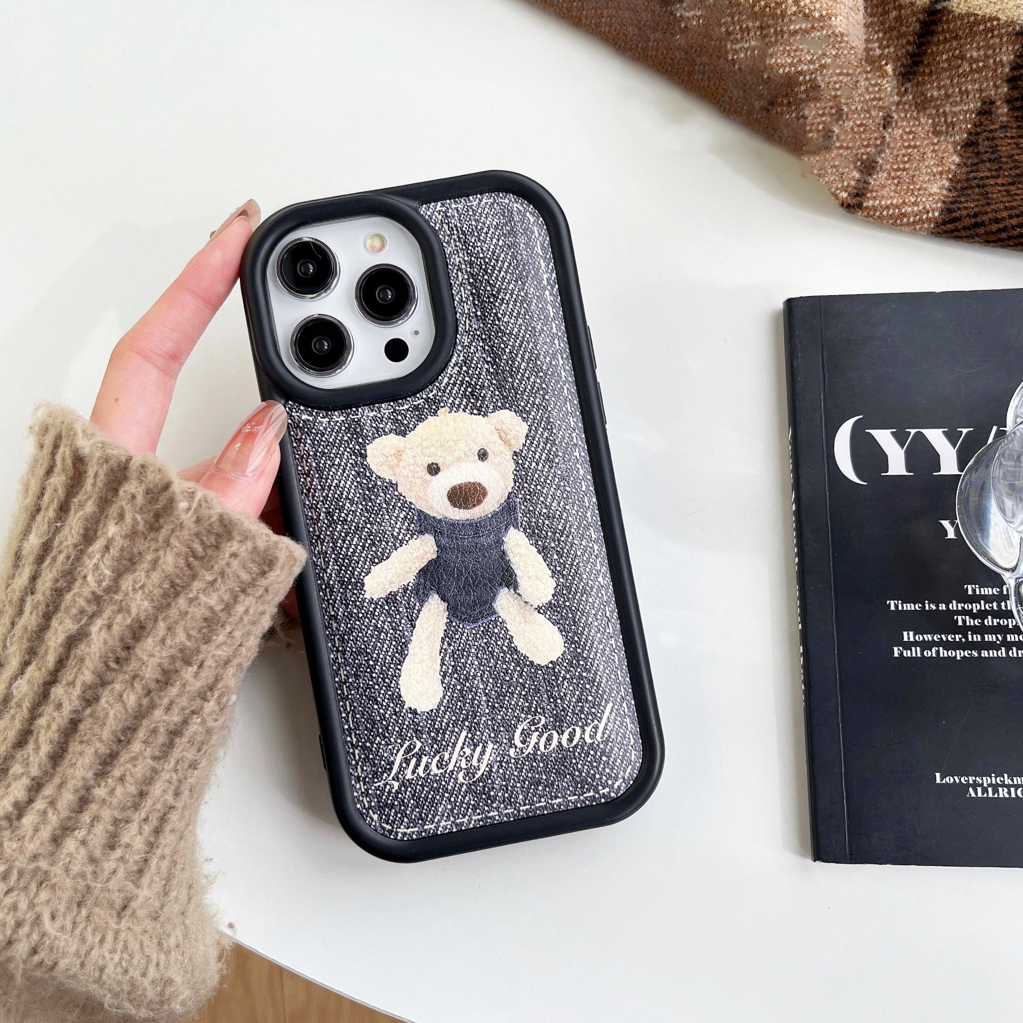 For iPhone 14 Pro Cotton Pad Bear Protective Anti-drop Smartphone Case Anti-scratch Phone Cover