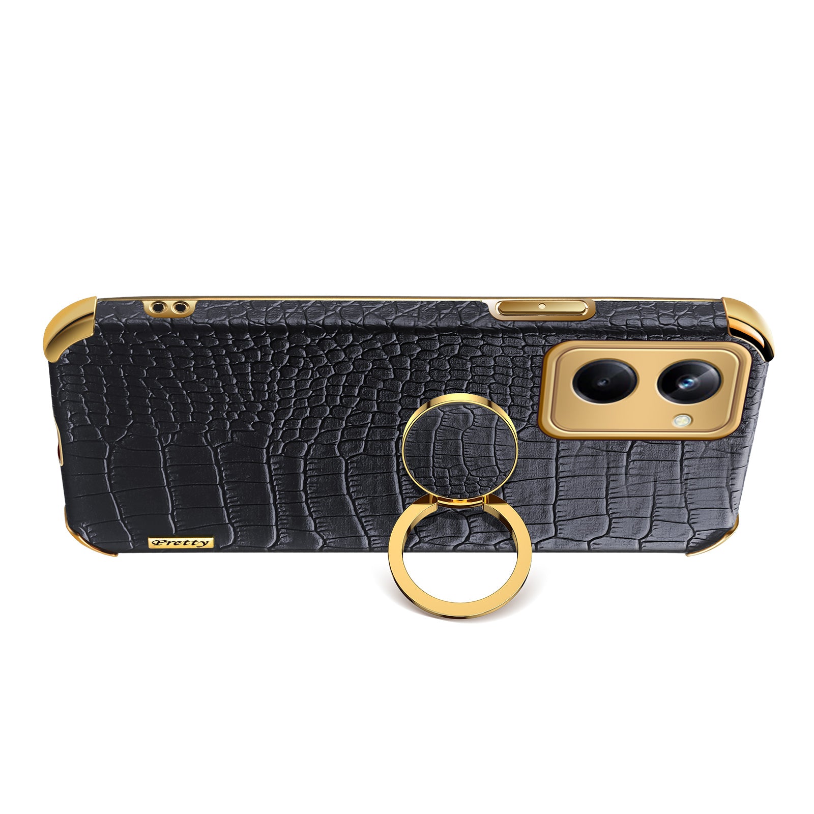 For Realme 10 Pro 5G Ring Kickstand Electroplating Phone Case Crocodile Texture Anti-drop PU Leather Coated TPU Cover