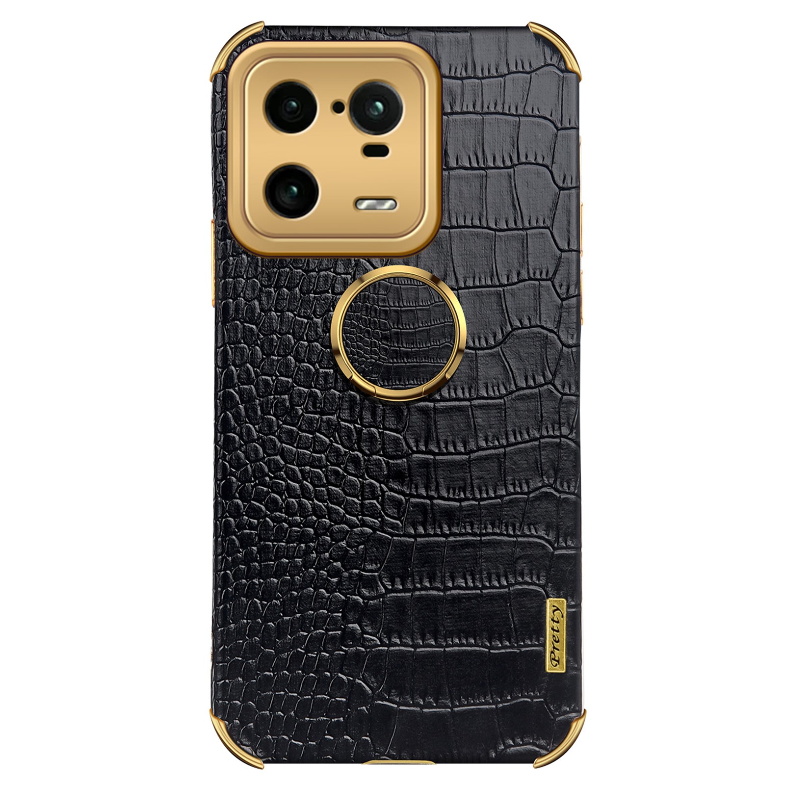 For Xiaomi 13 Pro 5G Ring Kickstand Electroplating Phone Case Well-protected Crocodile Texture PU Leather Coated TPU Cover