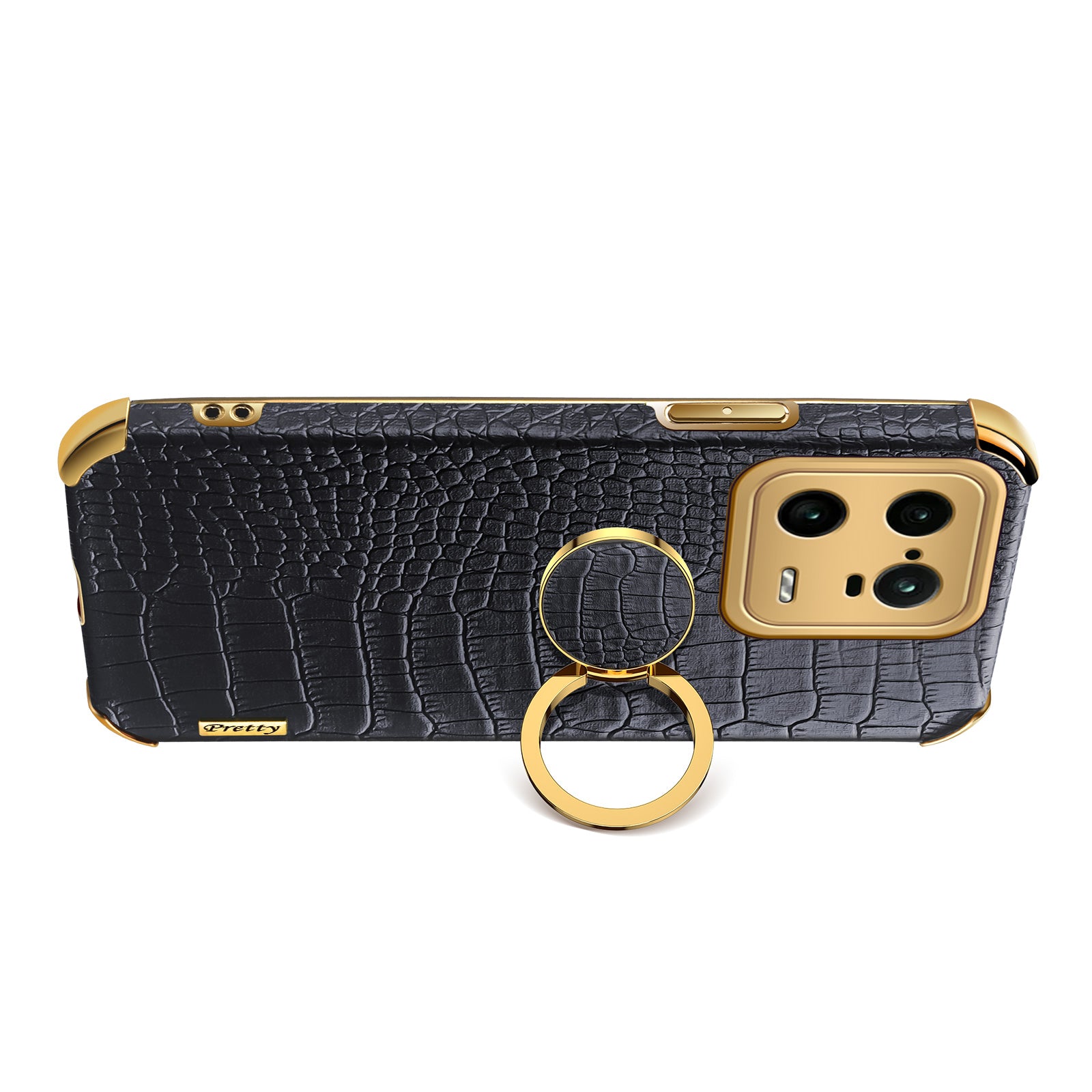 For Xiaomi 13 Pro 5G Ring Kickstand Electroplating Phone Case Well-protected Crocodile Texture PU Leather Coated TPU Cover