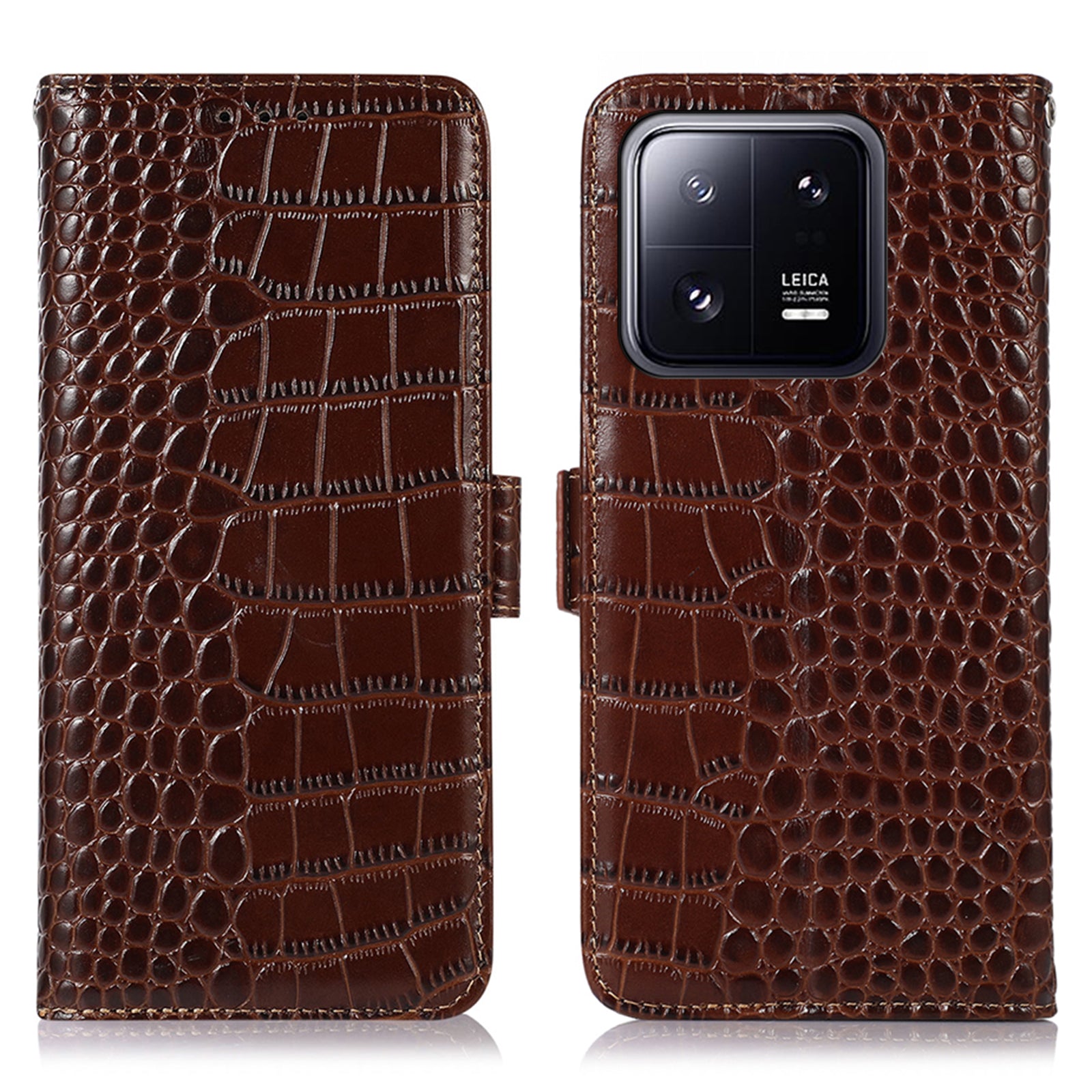 For Xiaomi 13 Pro 5G RFID Blocking Stand Wallet Protective Smartphone Case Crocodile Texture Genuine Cowhide Leather Cell Phone Cover