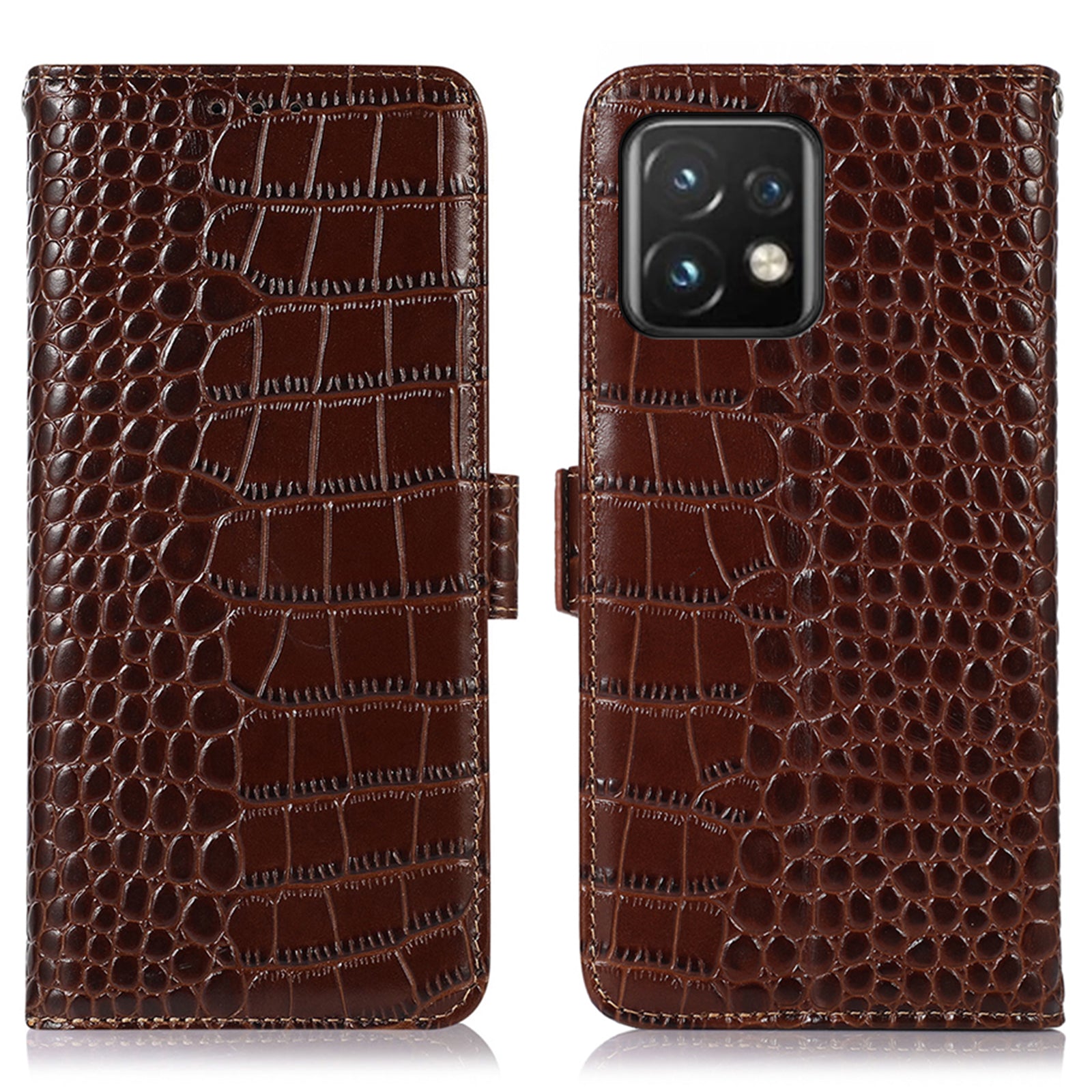 For Motorola Moto Edge 40 Pro 5G Moto X40 5G RFID Blocking Anti-drop Flip Wallet Phone Case Stand Crocodile Texture Genuine Cowhide Leather Cell Phone Cover