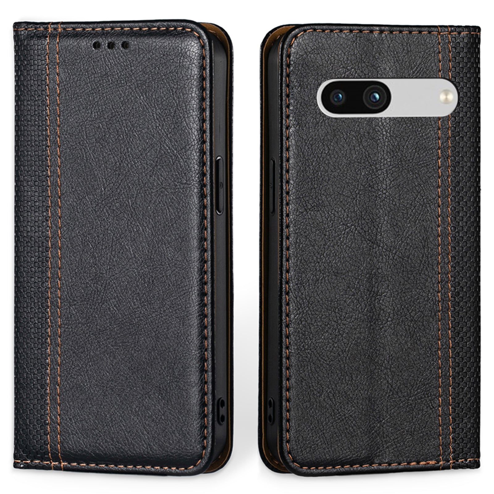Drop-proof Phone Cover For Google Pixel 7a Magnetic Auto-closed Plaid Pattern PU Leather Phone Case Stand Card Holder