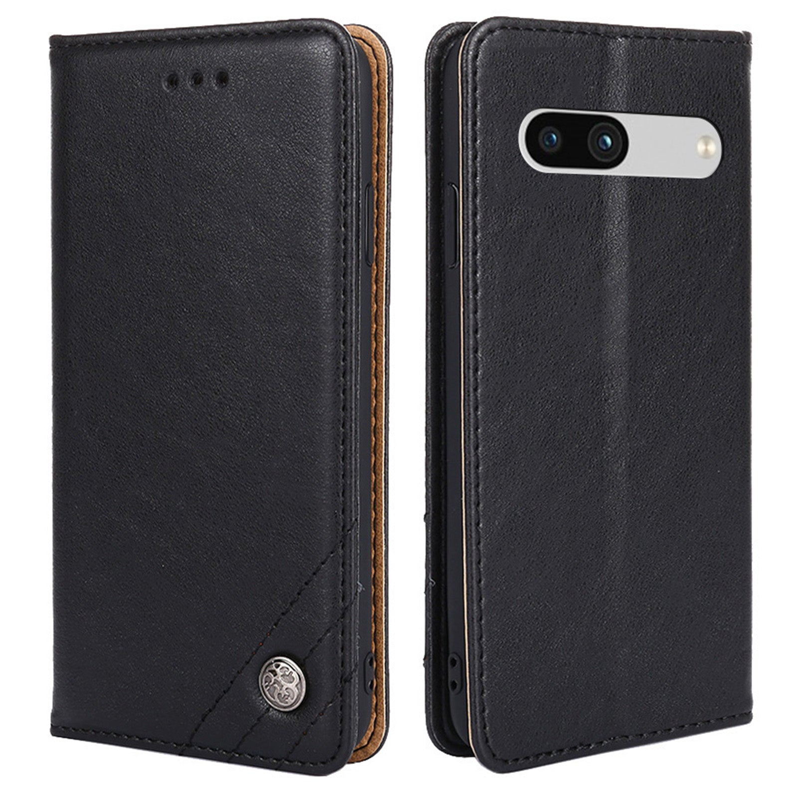 For Google Pixel 7a Anti-scratch PU Leather Stand Flip Wallet Case Shockproof Triangle Stitching Line Decor Phone Cover
