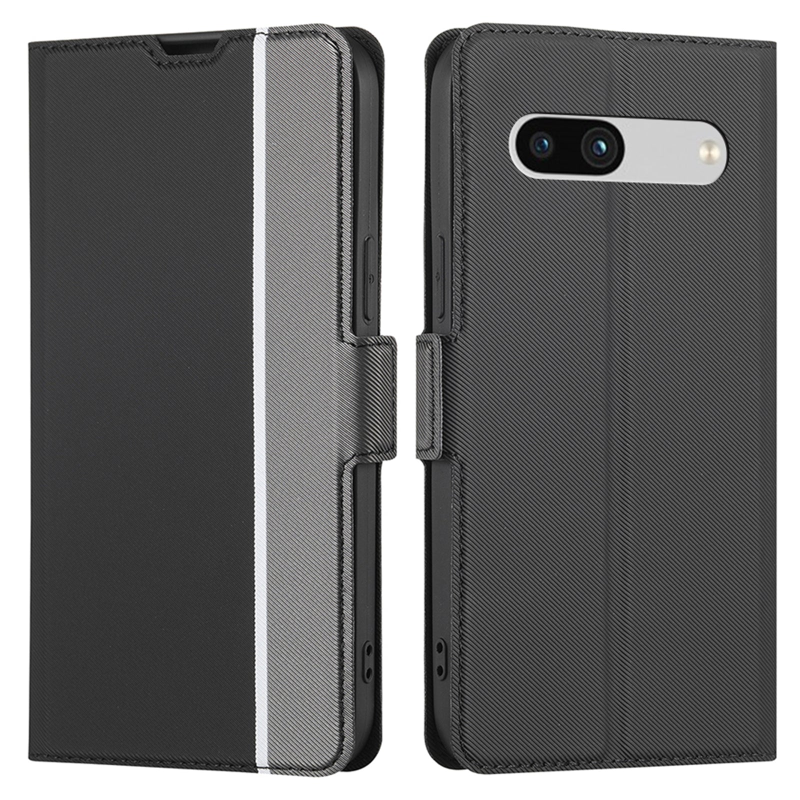 For Google Pixel 7A PU Leather Phone Case Dual Magnetic Clasp Twill Texture Stand Card Holder Full Protection Slim Phone Cover