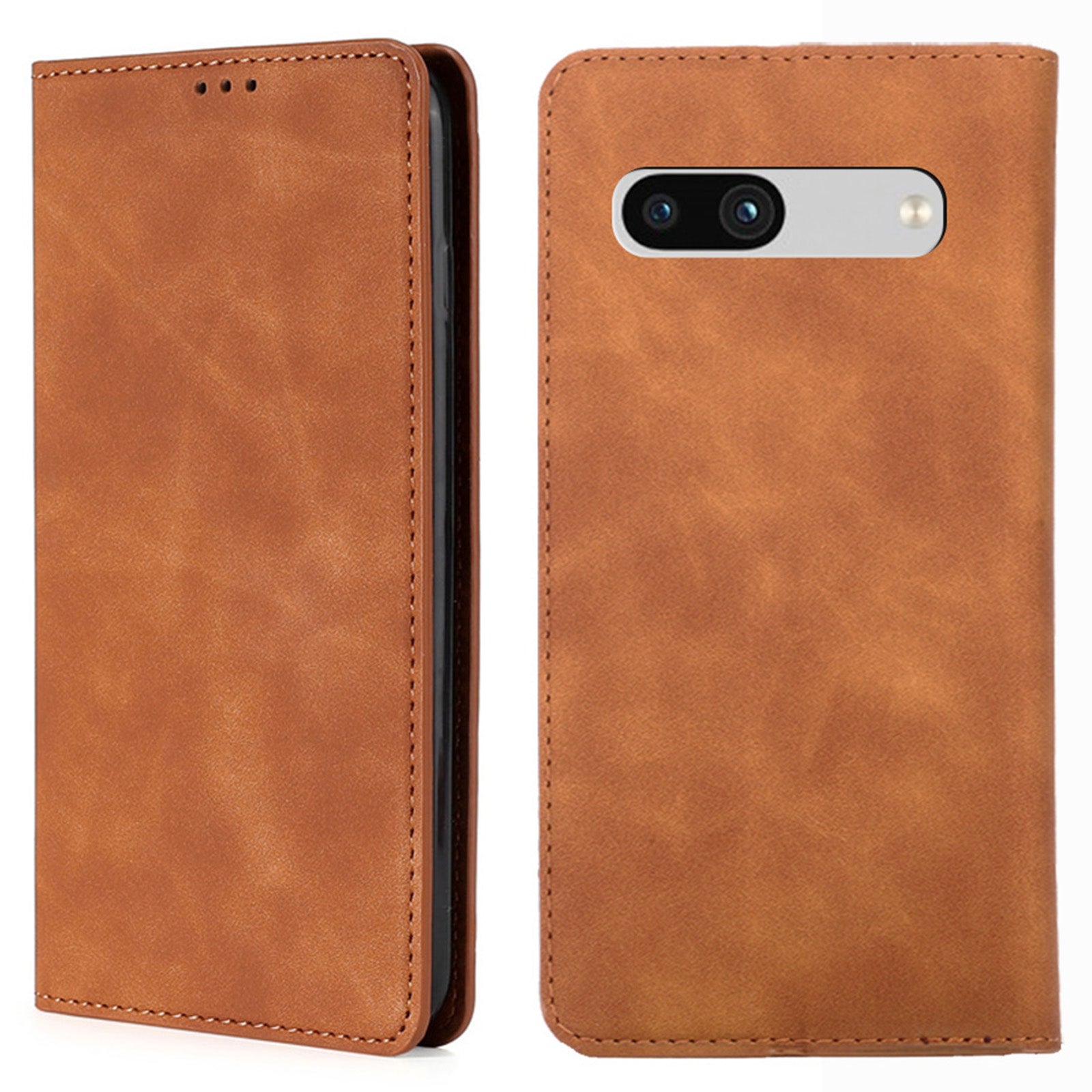 For Google Pixel 7a Drop-proof PU Leather Phone Case with Card Holders Skin-touch Feeling Magnetic Auto-absorbed Stand Flip Folio Phone Cover