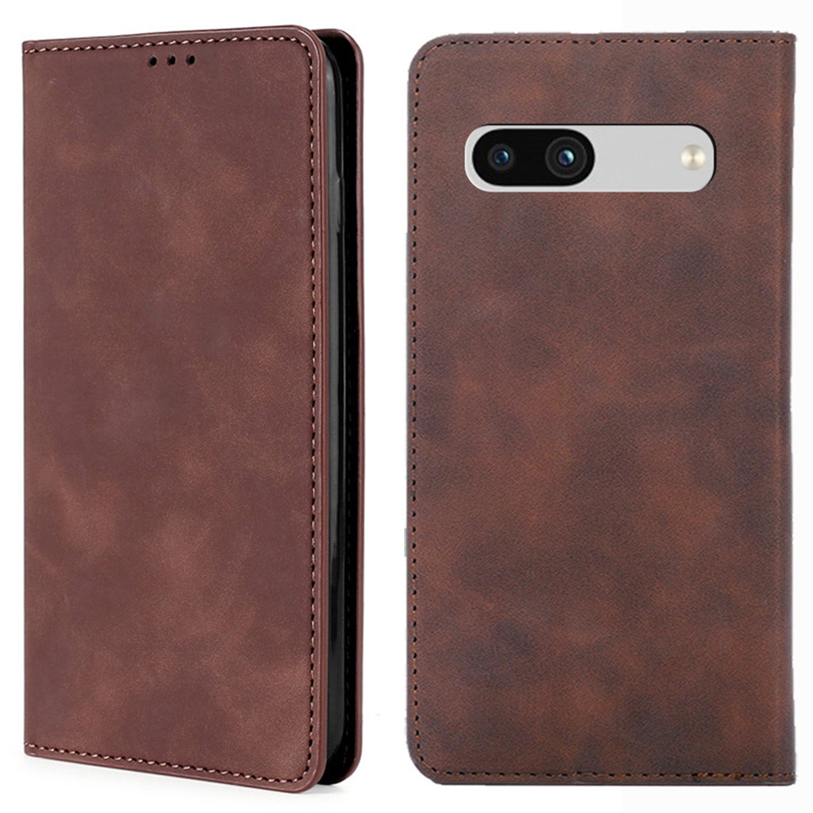 For Google Pixel 7a Drop-proof PU Leather Phone Case with Card Holders Skin-touch Feeling Magnetic Auto-absorbed Stand Flip Folio Phone Cover