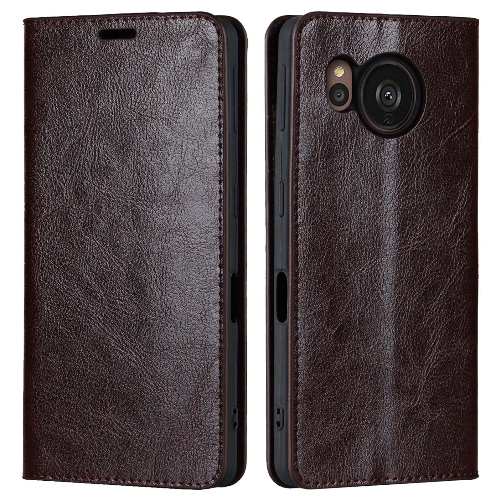 For Sharp Aquos Sense 7 Crazy Horse Texture Genuine Leather Cover Magnetic Absorption Stand Flip Wallet Phone Case