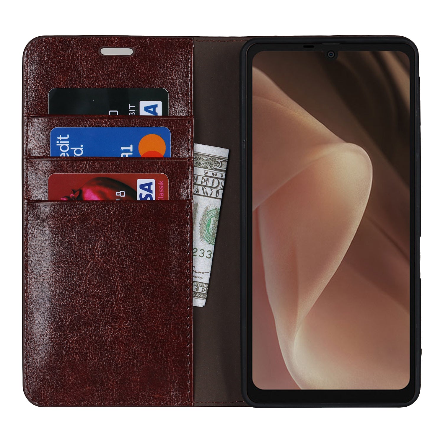 For Sharp Aquos Sense 7 Crazy Horse Texture Genuine Leather Cover Magnetic Absorption Stand Flip Wallet Phone Case