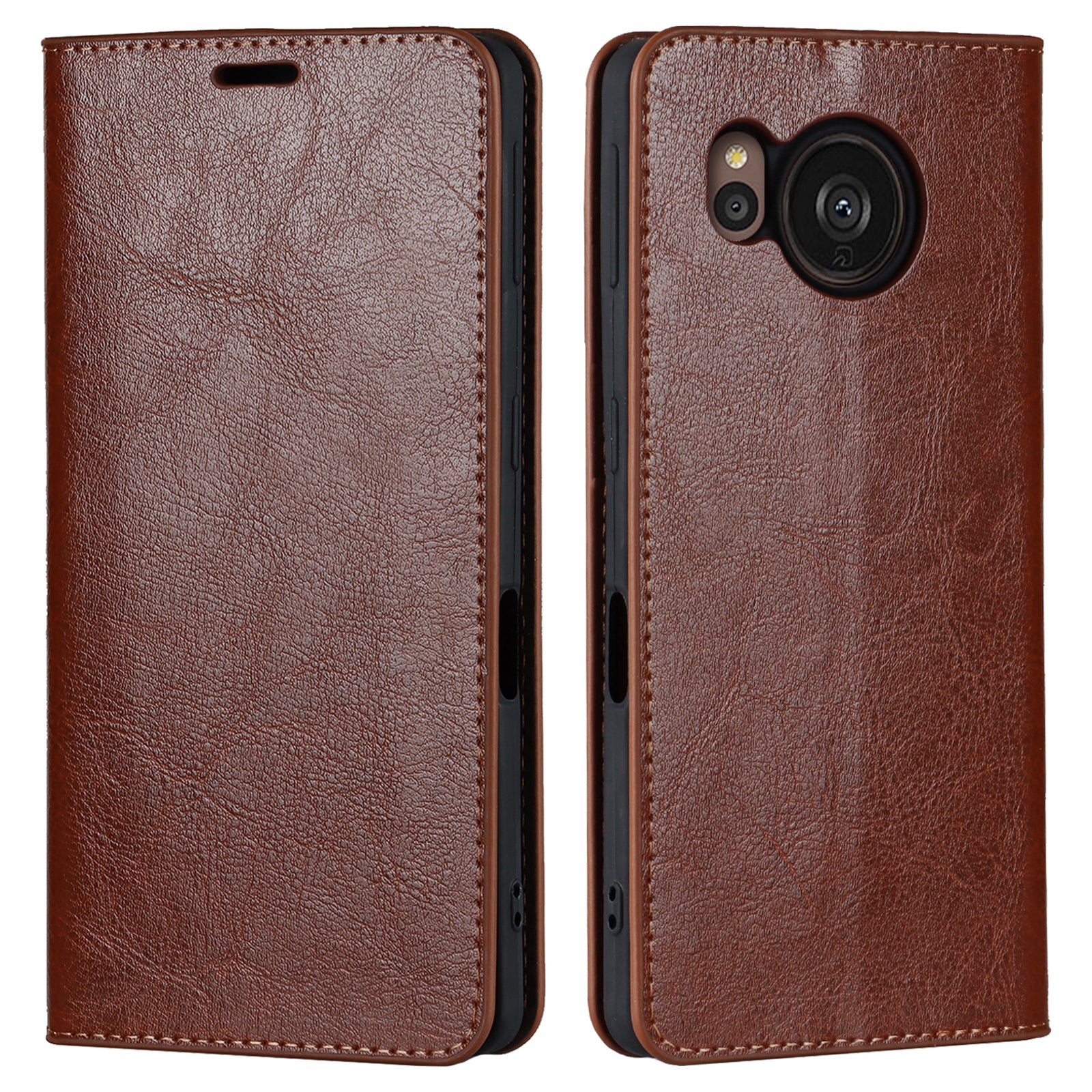 For Sharp Aquos Sense 7 Crazy Horse Texture Genuine Leather Cover Magnetic Absorption Stand Flip Wallet Phone Case