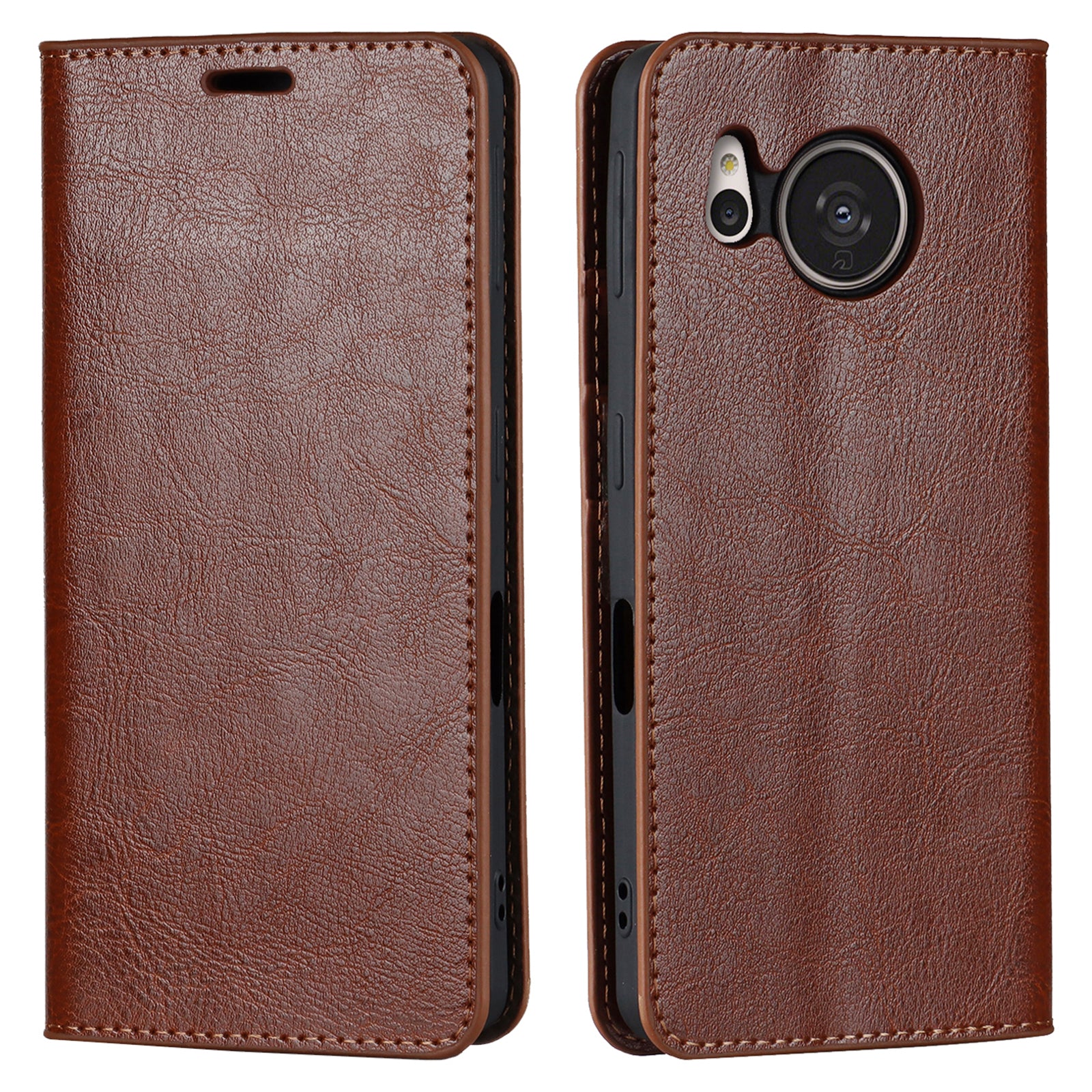 For Sharp Aquos Sense 7 Plus Supporting Stand Flip Wallet Crazy Horse Texture Genuine Leather Cover Magnetic Phone Case