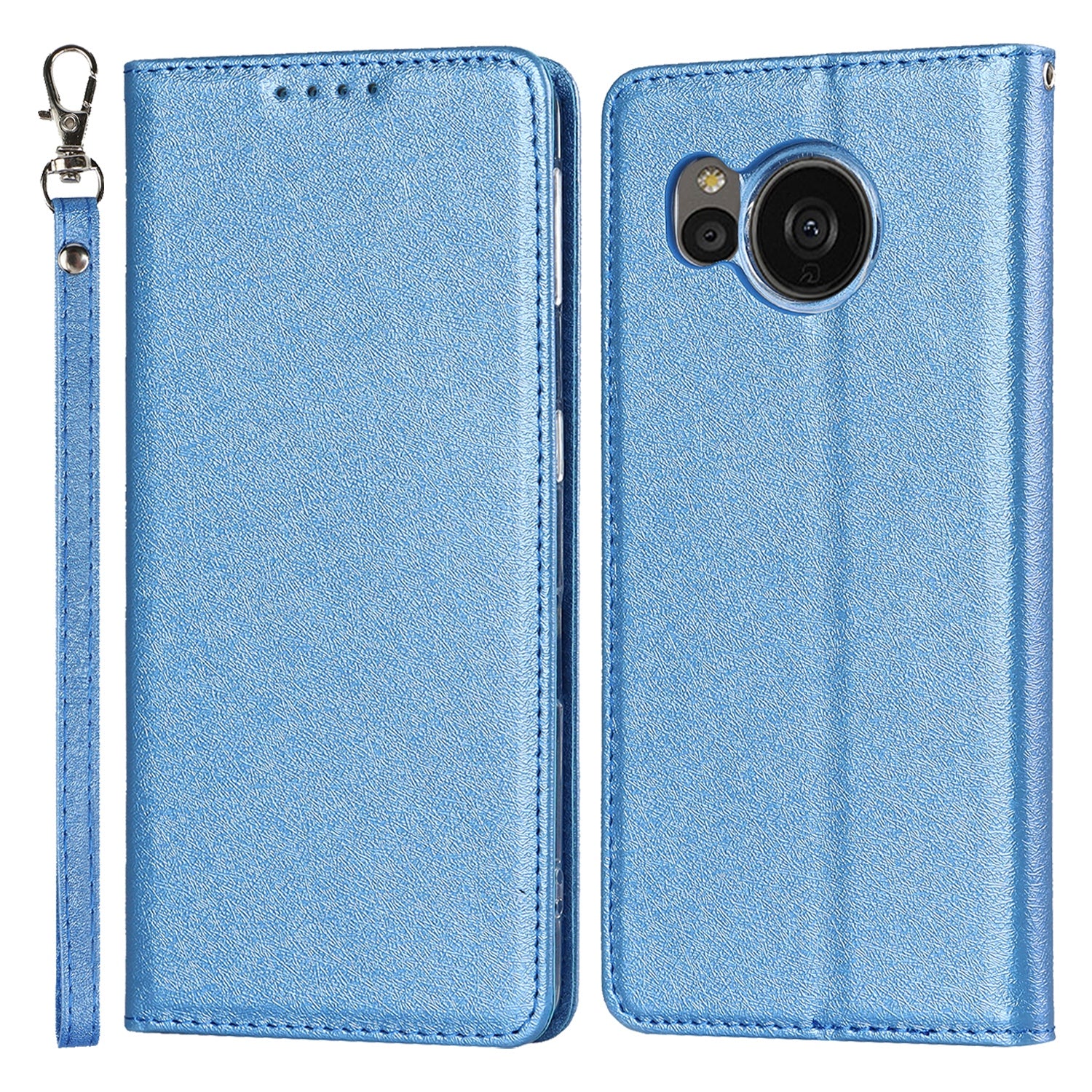 For Sharp Aquos Sense 7 Anti-Fingerprint PU Leather Wallet Phone Case Silk Texture Stand Phone Cover Protector with Wrist Strap