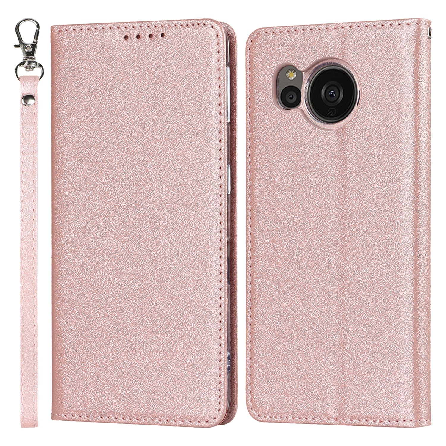 For Sharp Aquos Sense 7 Anti-Fingerprint PU Leather Wallet Phone Case Silk Texture Stand Phone Cover Protector with Wrist Strap