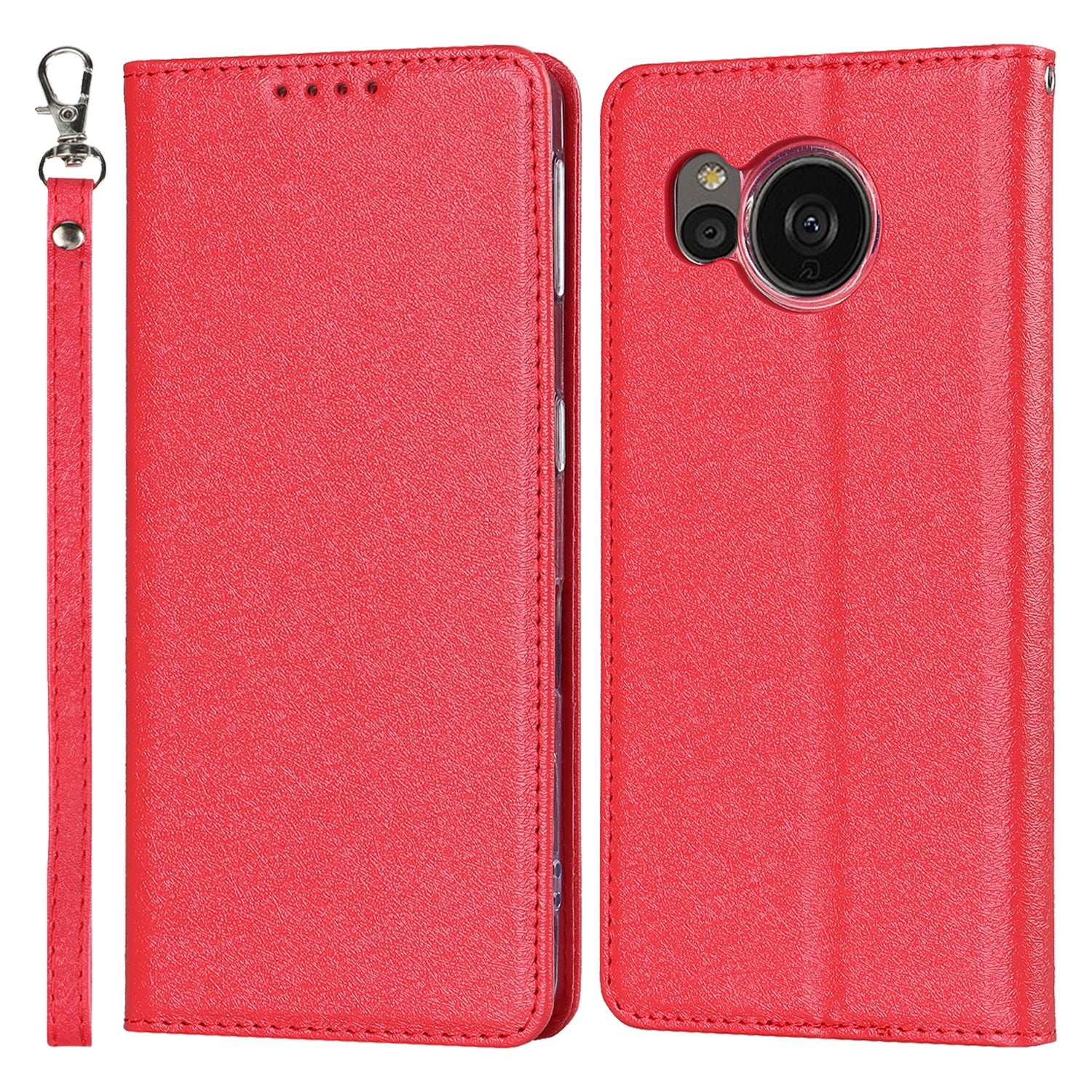 For Sharp Aquos Sense 7 Anti-Fingerprint PU Leather Wallet Phone Case Silk Texture Stand Phone Cover Protector with Wrist Strap