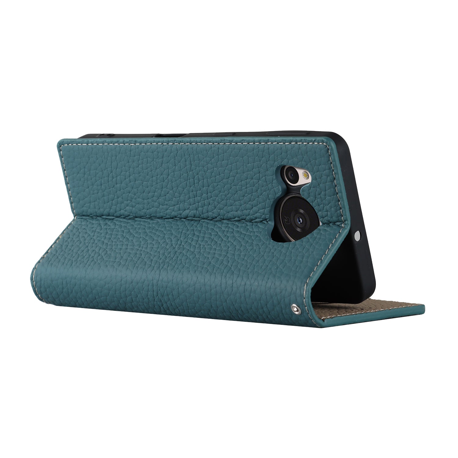 For Sharp Aquos Sense 7 Genuine Leather Case Anti-Scratch Litchi Texture Flip Wallet Stand Phone Protective Cover with Strap