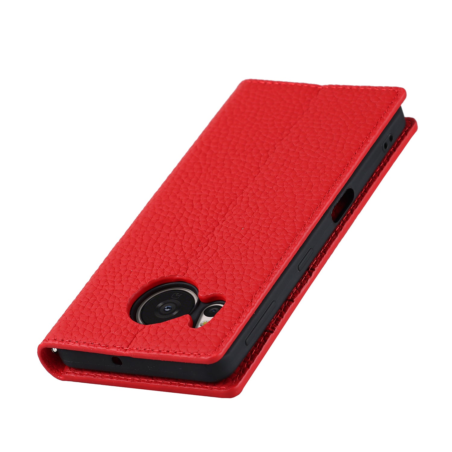 For Sharp Aquos Sense 7 Genuine Leather Case Anti-Scratch Litchi Texture Flip Wallet Stand Phone Protective Cover with Strap