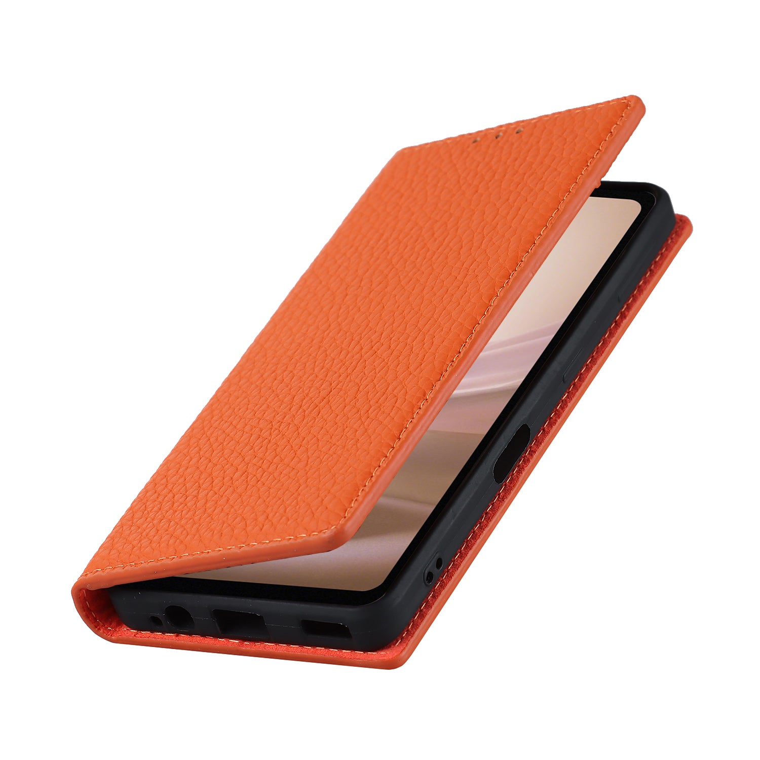 For Sharp Aquos Sense 7 Genuine Leather Case Anti-Scratch Litchi Texture Flip Wallet Stand Phone Protective Cover with Strap