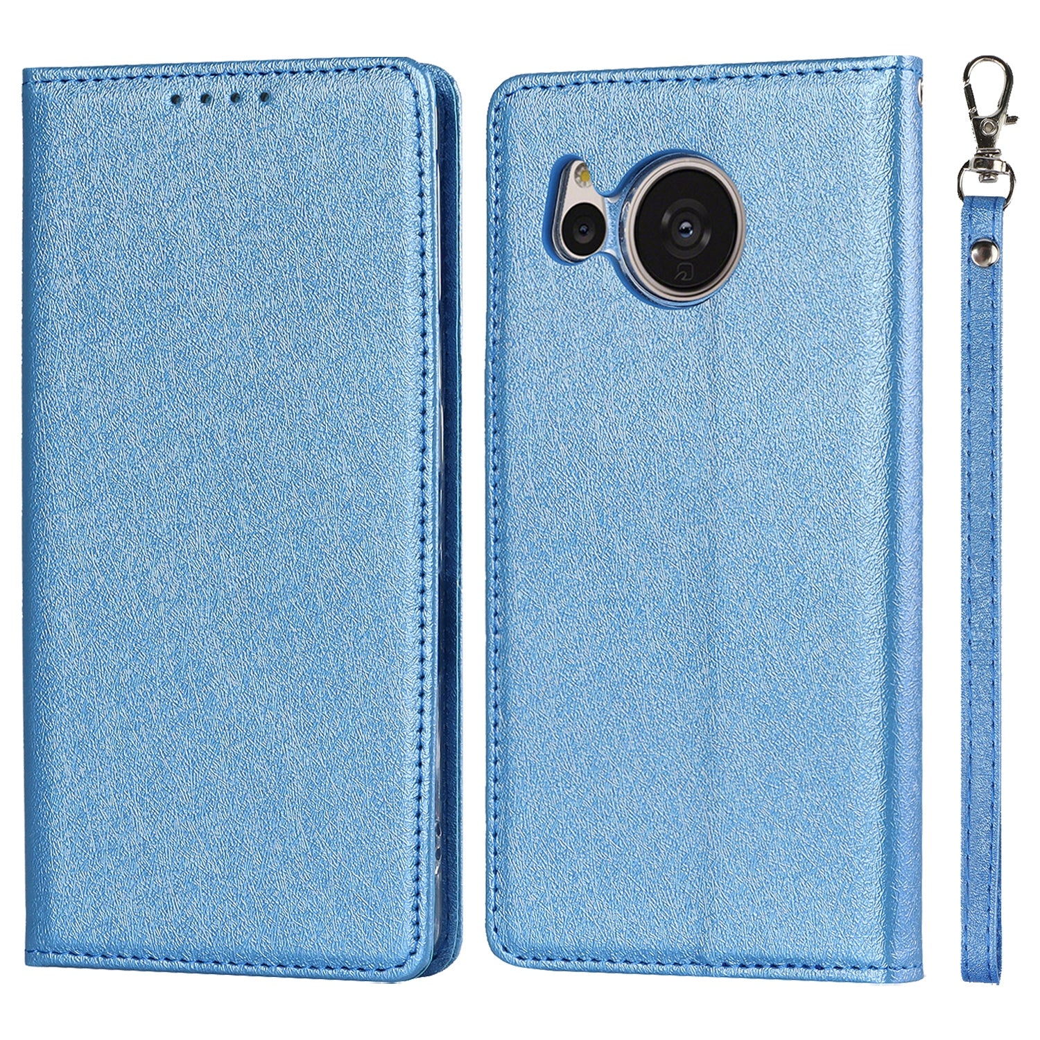 For Sharp Aquos Sense 7 Plus Scratch-resistant PU Leather Silk Texture Wallet Phone Case Stand Protector with Wrist Strap