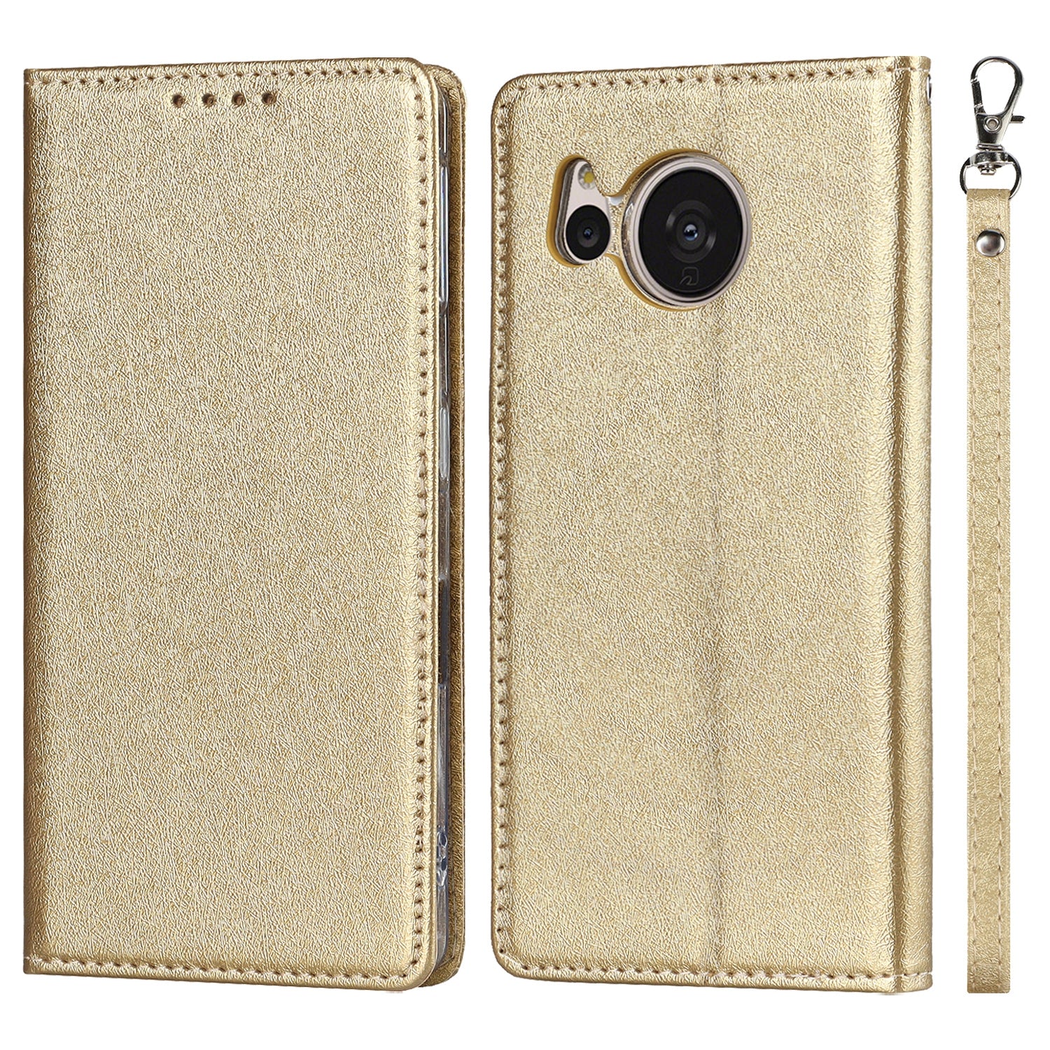 For Sharp Aquos Sense 7 Plus Scratch-resistant PU Leather Silk Texture Wallet Phone Case Stand Protector with Wrist Strap